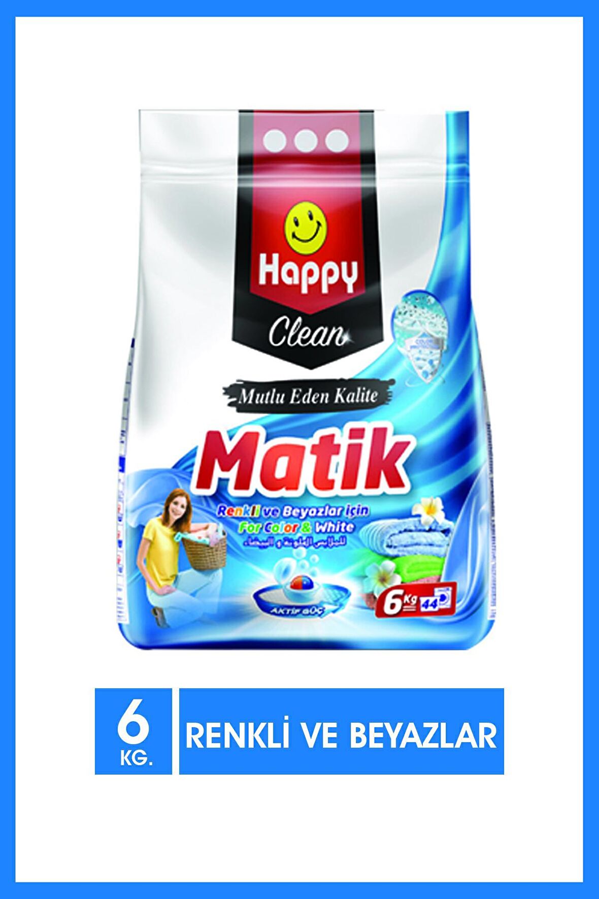 Happy Clean Toz Çamaşır Deterjanı Renkli ve Beyazlar İçin 6 kg