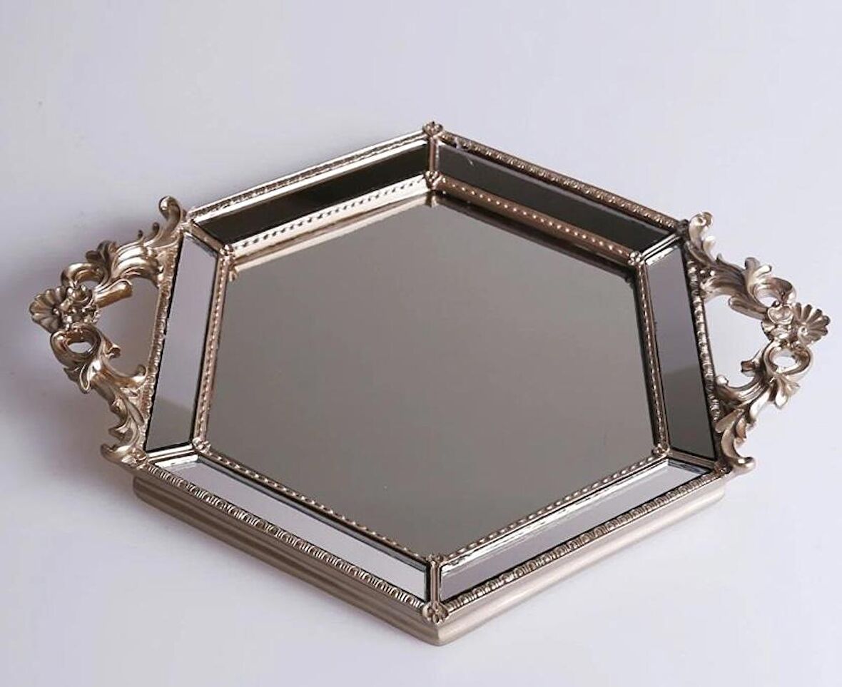 Selim Altıgen Aynalı Tepsi Vizon STPS 108VZN70RS