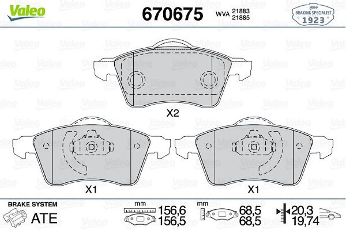 Vag On Fren Balatası (15) Transporter T4 90>03 - Valeo 670675