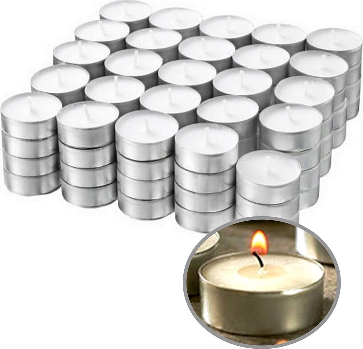 100'lü Tea Light Mum Beyaz Tealight Mum Parti Mum