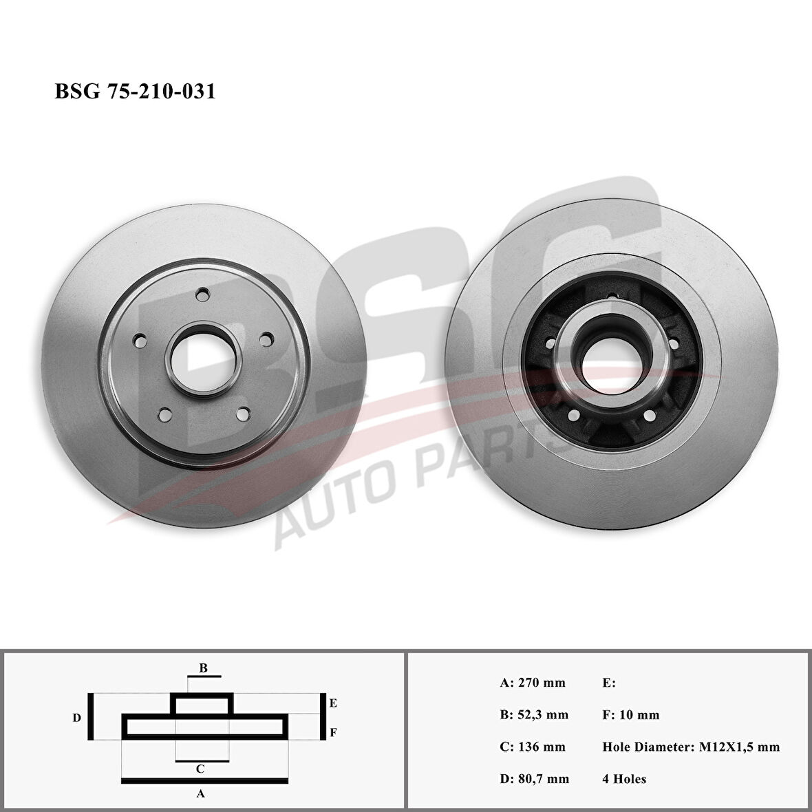 Renault Fren Diski Arka - Rulmansız 270 MM - Bsg 75-210-031