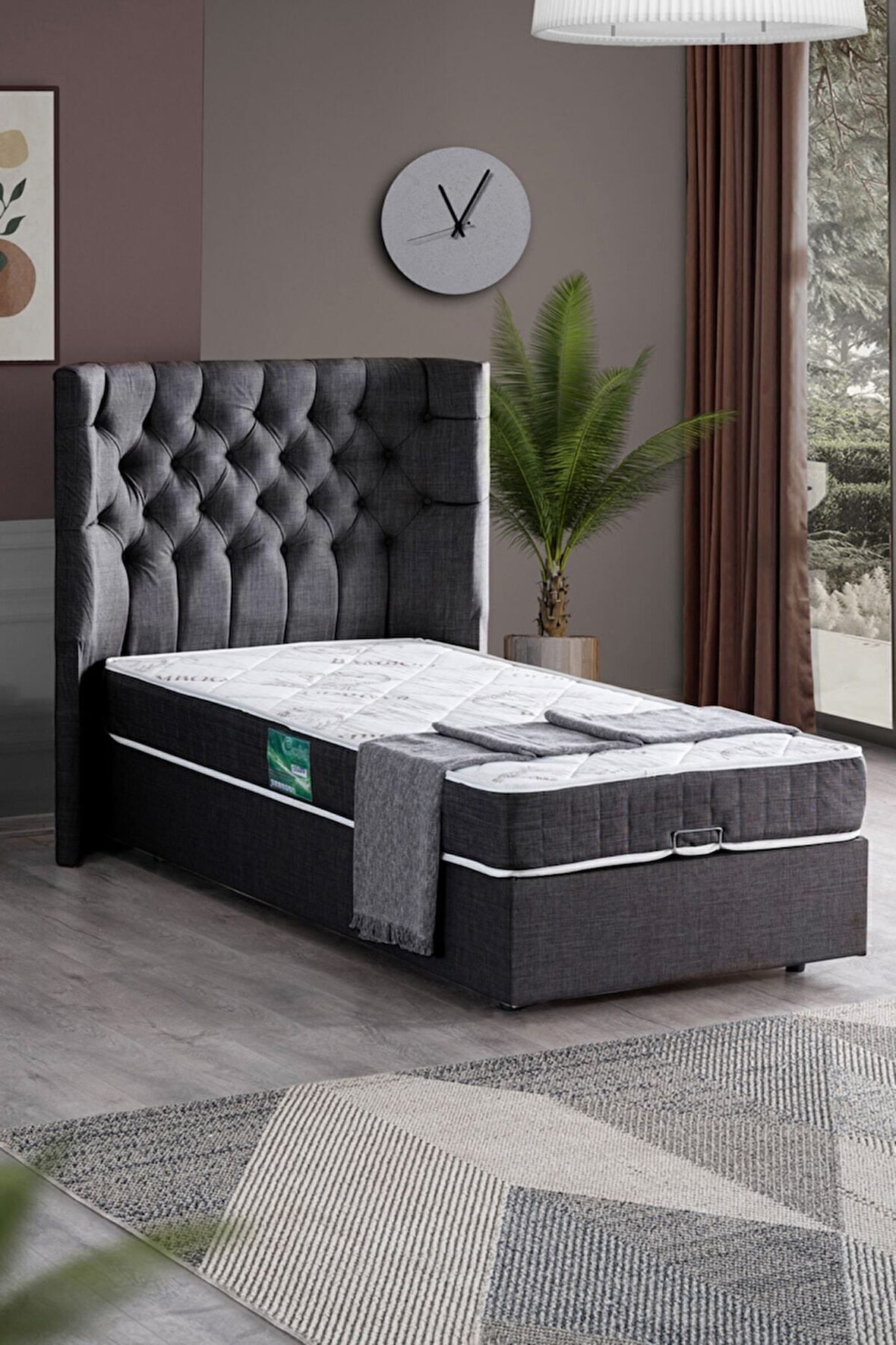 Matilda Tek Kişilik Baza Başlık Comfort Yatak Seti Antrasit