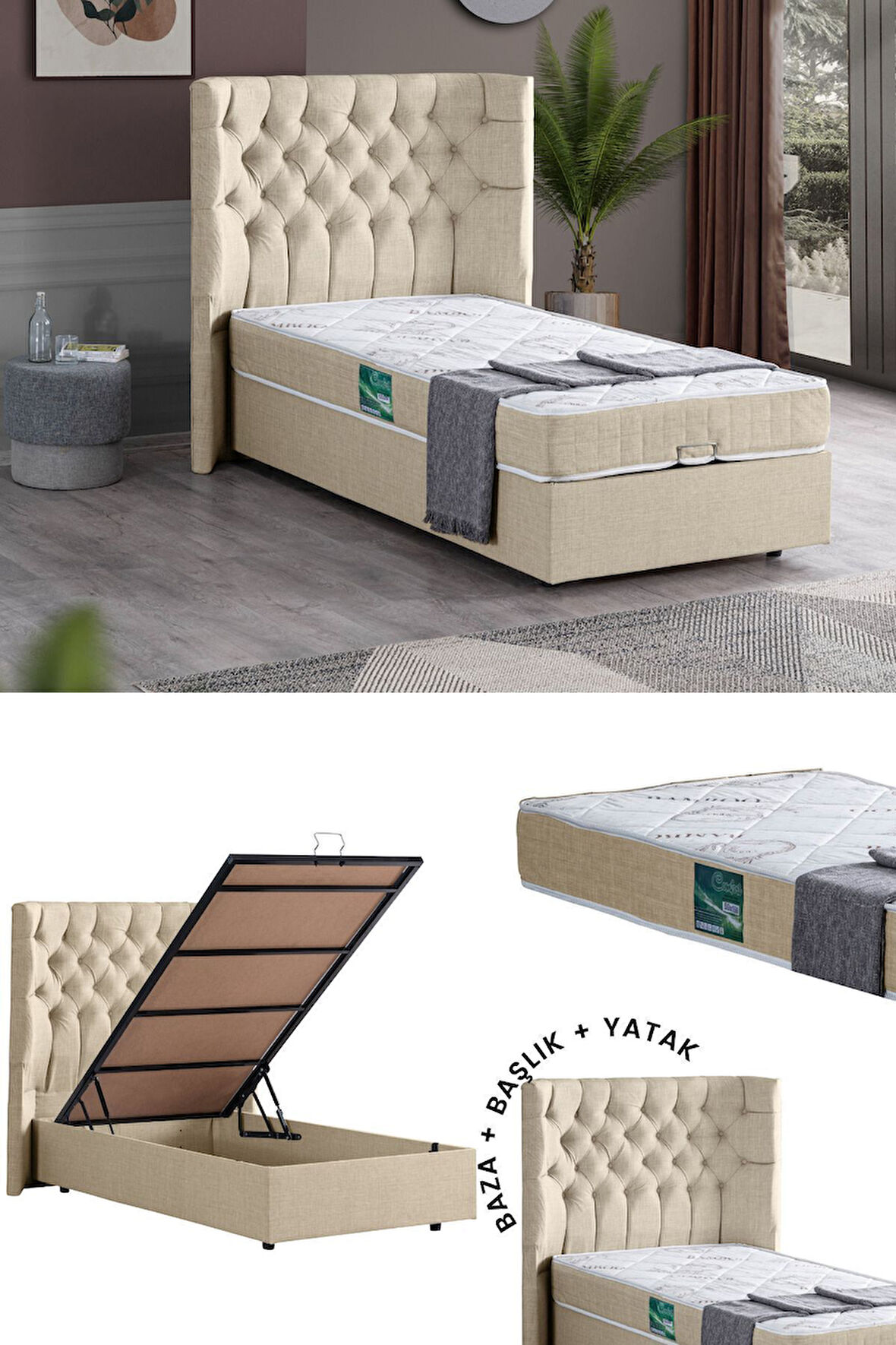 Matilda Tek Kişilik Baza Başlık Comfort Yatak Seti Antrasit