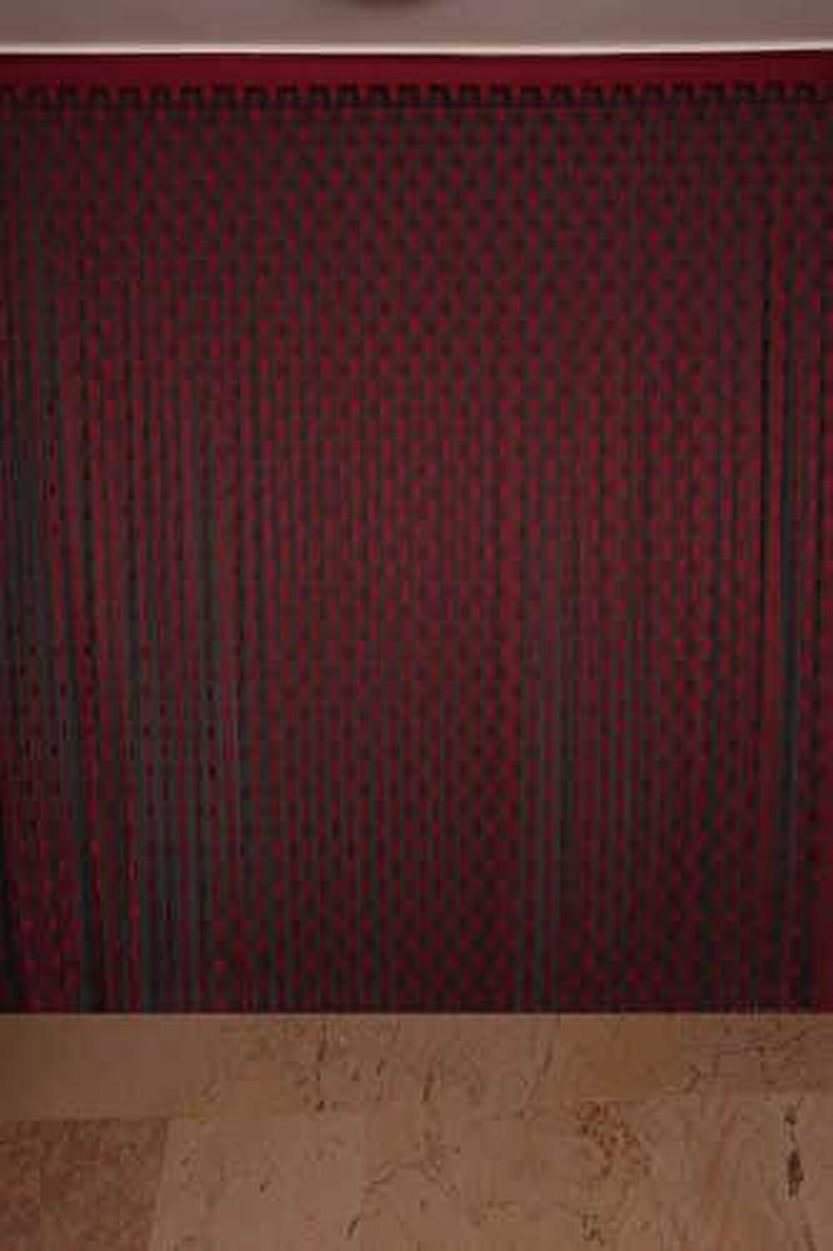PUANLI MODEL BORDO RENK İP PERDE HAZIR DÜĞMELERİ DİKİLMİŞ İP PERDE 300*270 cm