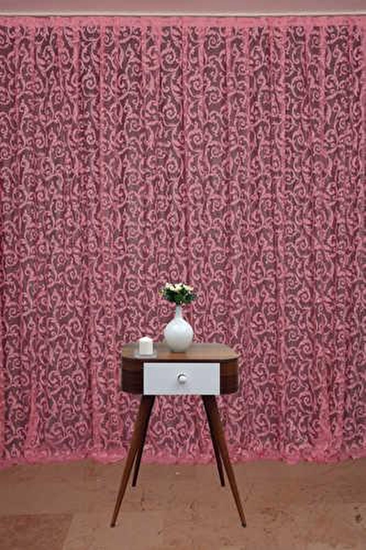 SULTAN 2 MODEL PEMBE RENK Hazır dikilmiş Pileli Fon Perde 300*260 cm