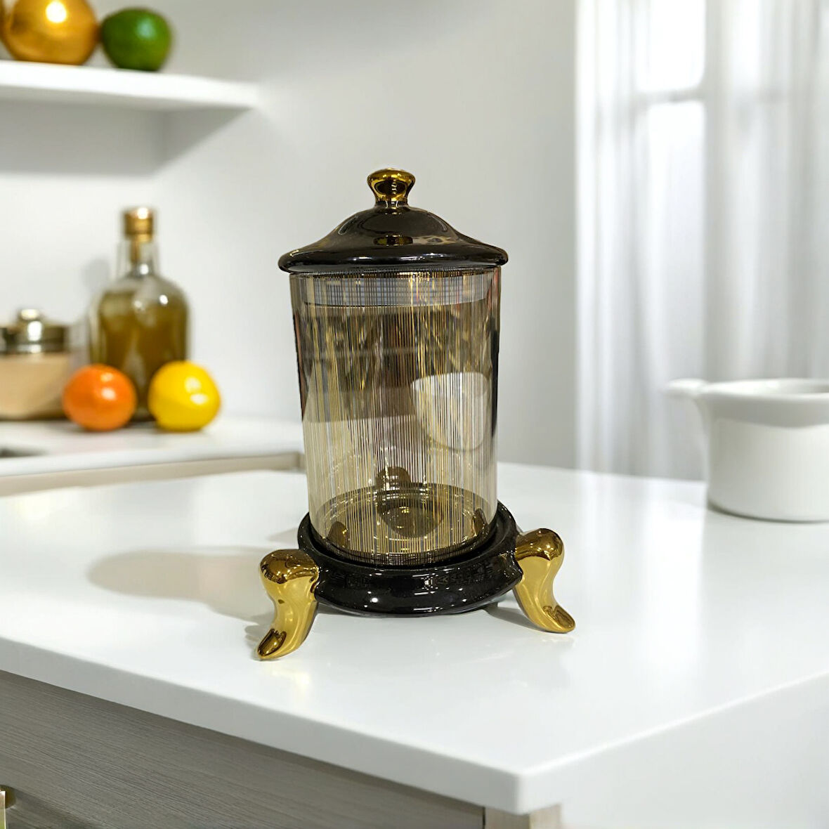 20 CM SİYAH & GOLD AYAKLI KAVANOZ