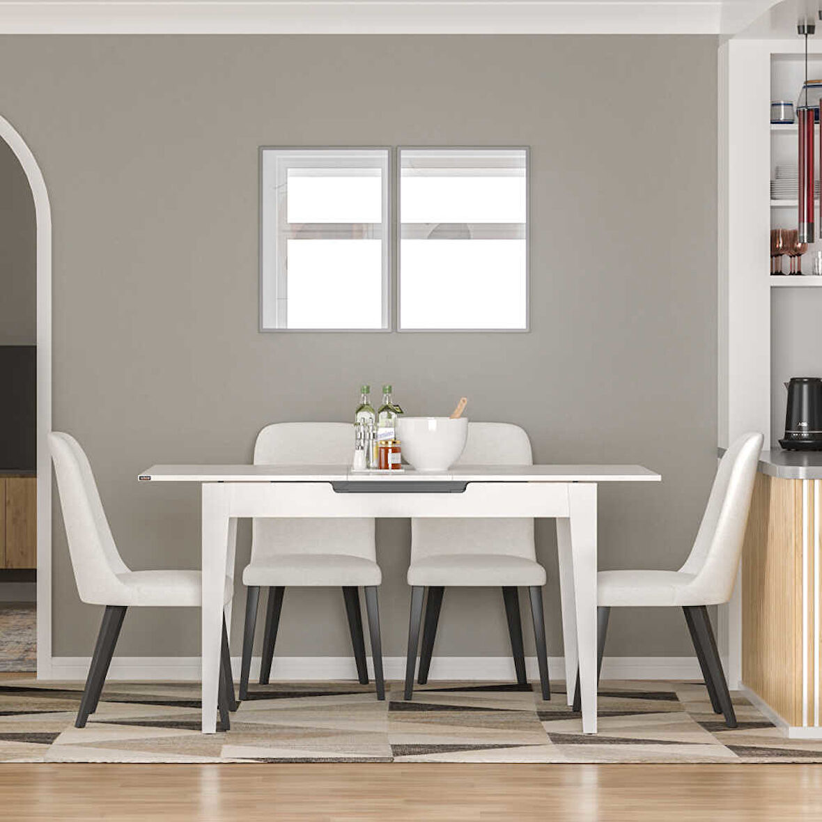 Açılır Mutfak Masası - Mat Lake Beyaz 120-150x75x70 cm