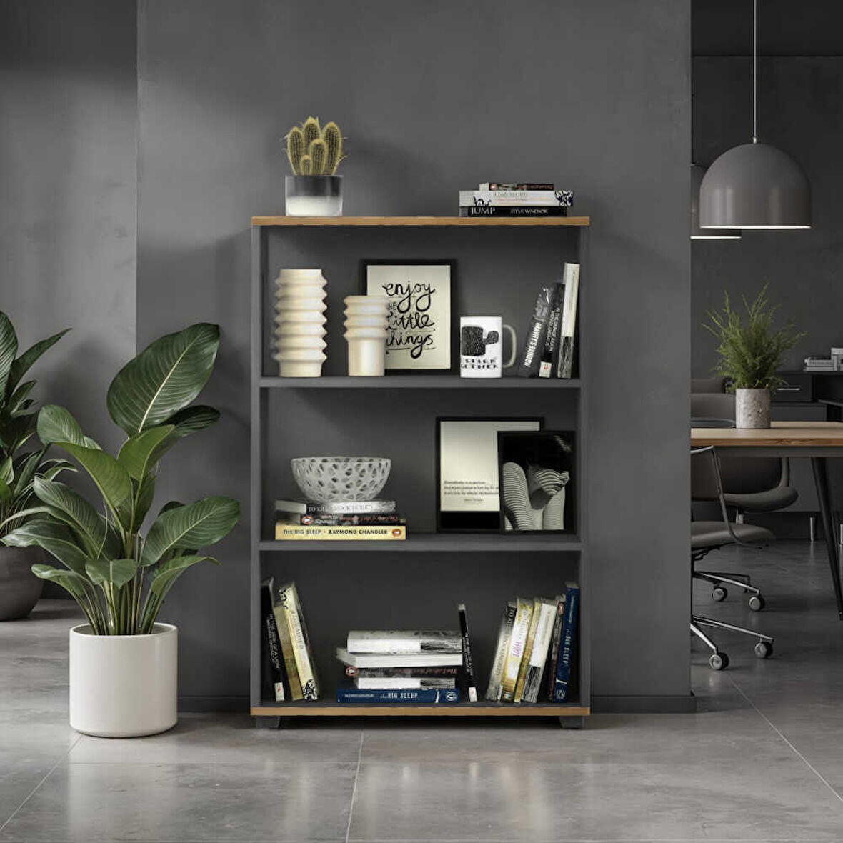 Rio 3 Raflı Kitaplık - Antrasit/Kontra 72x109x34 cm