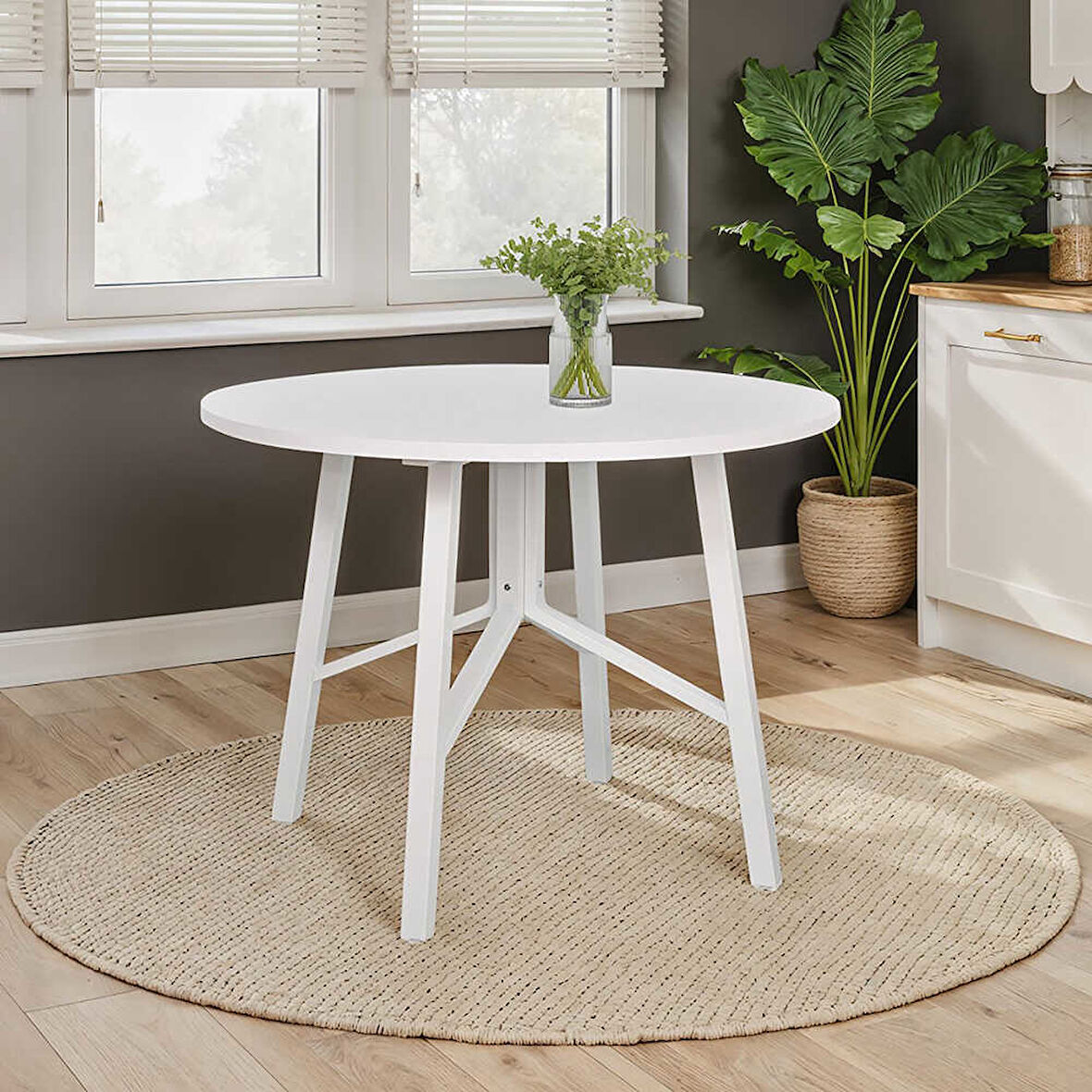 Round Yuvarlak Yemek Masası - Beyaz 110x110x76 cm