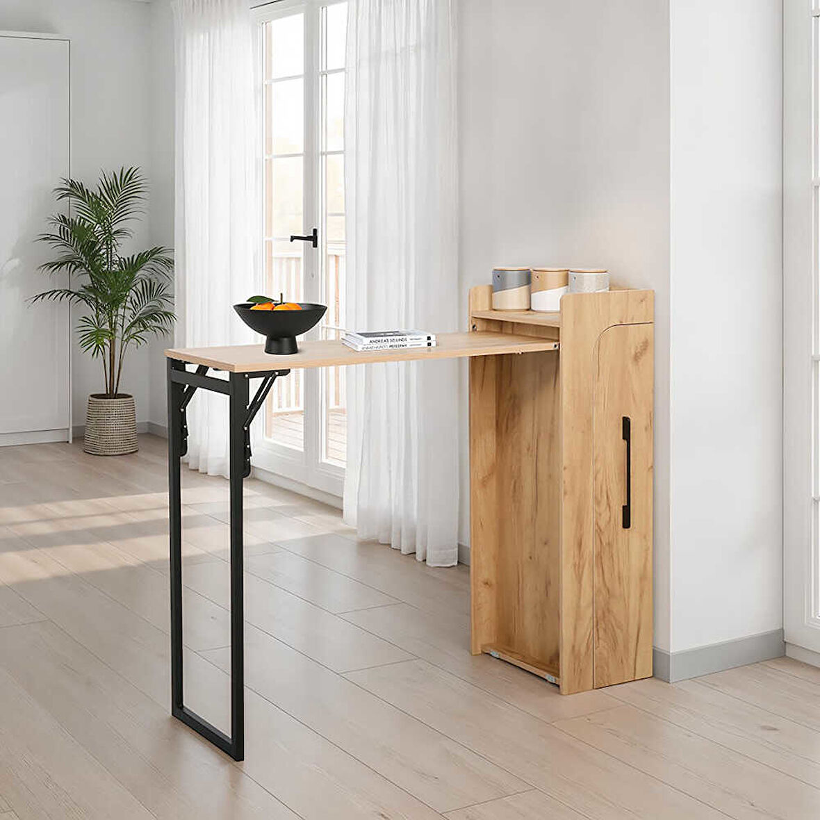 Slide Katlanır Çok Amaçlı Masa - Ceviz/Siyah 122x44.5x108
 cm