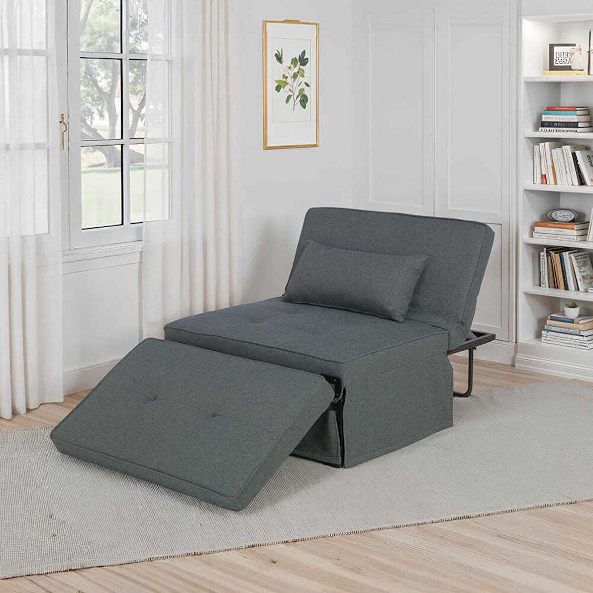 Cube Katlanır Yataklı Puf - Koyu Gri 96x189x42.5 / 96x168x92.5 cm