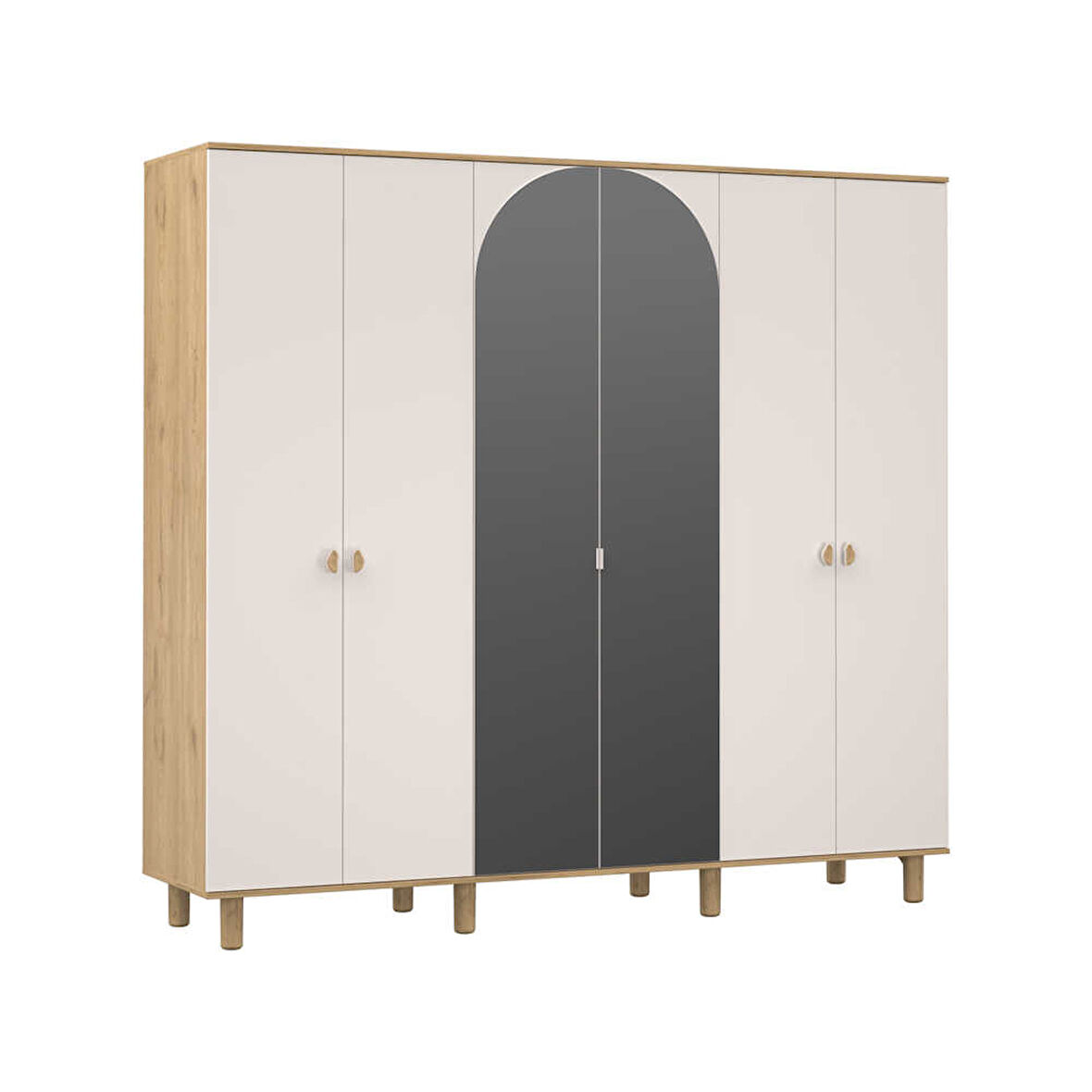 Bohem 6 Kapaklı Aynalı Gardırop Florida Meşe-Vizon 240x226x60 cm