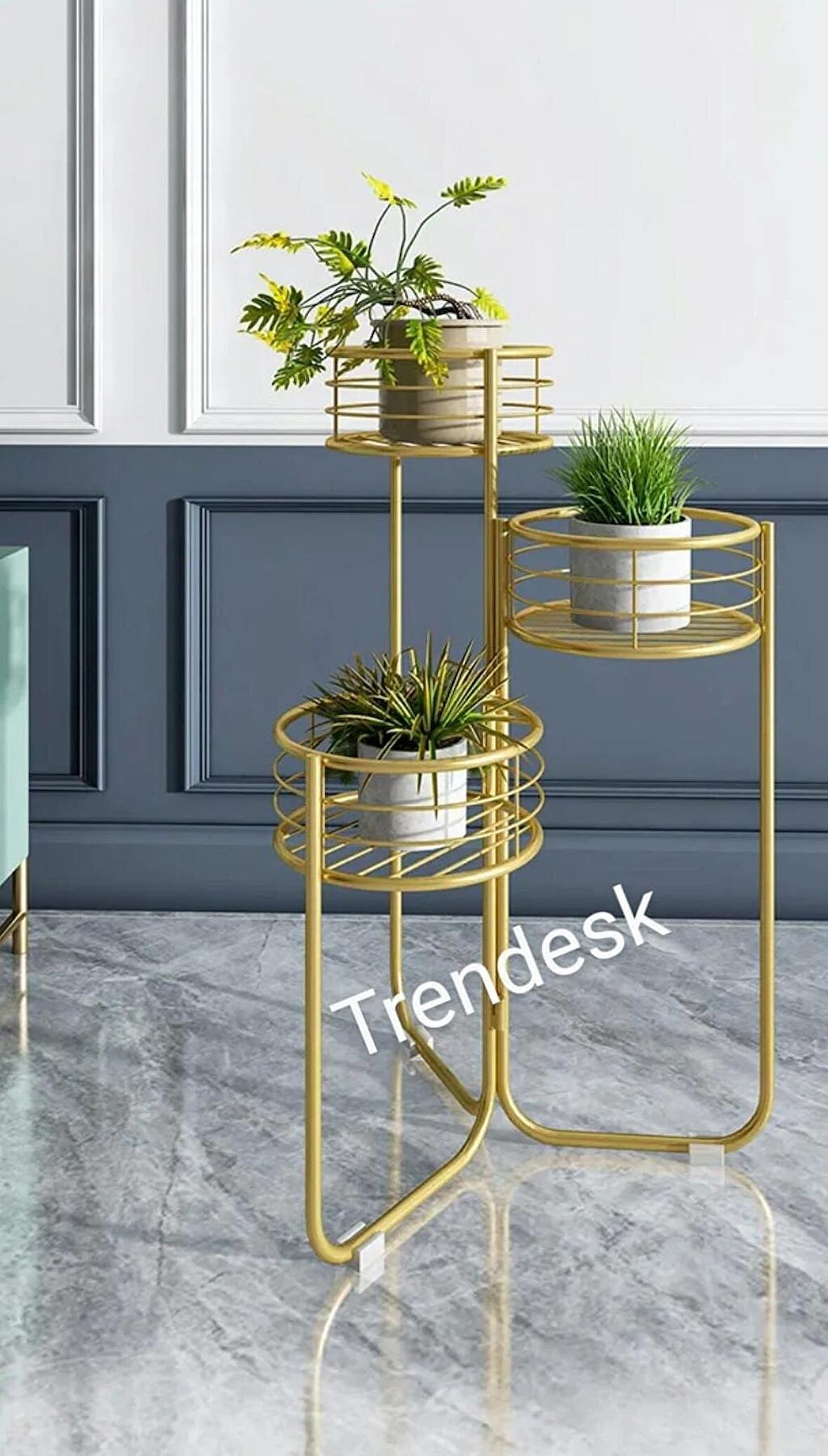 Trendesk Trendesk  Modern 3 Katlı Metal  Çiçeklik Saksı Standı Saksılık