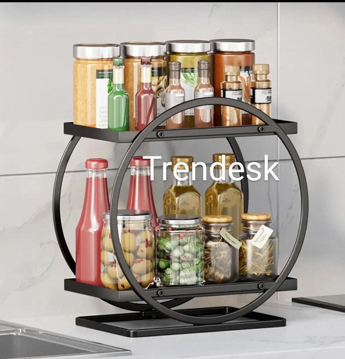 Trendesk Trendesk  Servis Sunum Ikramlık Siyah Büyük Lüks 2 Katlı  Organizer Mutfak Düzenleyici Pasta Standı