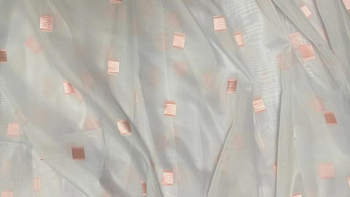 TERGAL PEMBE KARELİ BEYAZ RENK TEK KANAT Hazır Dikilmiş Pileli Fon Perde 300*260 Cm