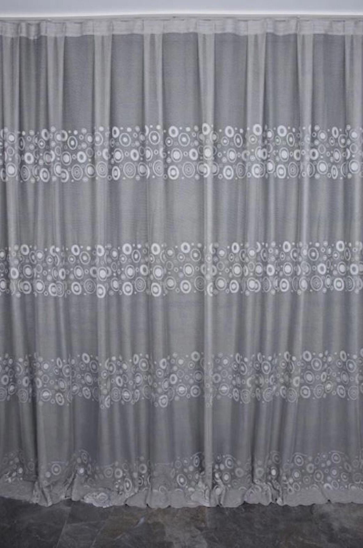 KDK 1560 DESEN GRİ RENK TEK KANAT Hazır dikilmiş Pileli Fon Perde 300*260 cm
