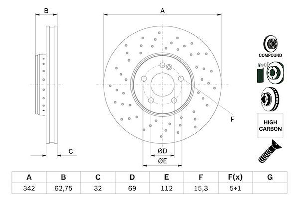Mercedes Fren Diski On W205 14> S205 14> C205 15> A205 16> W213 16> S213 16> C238 16> - Bosch 0986479g40