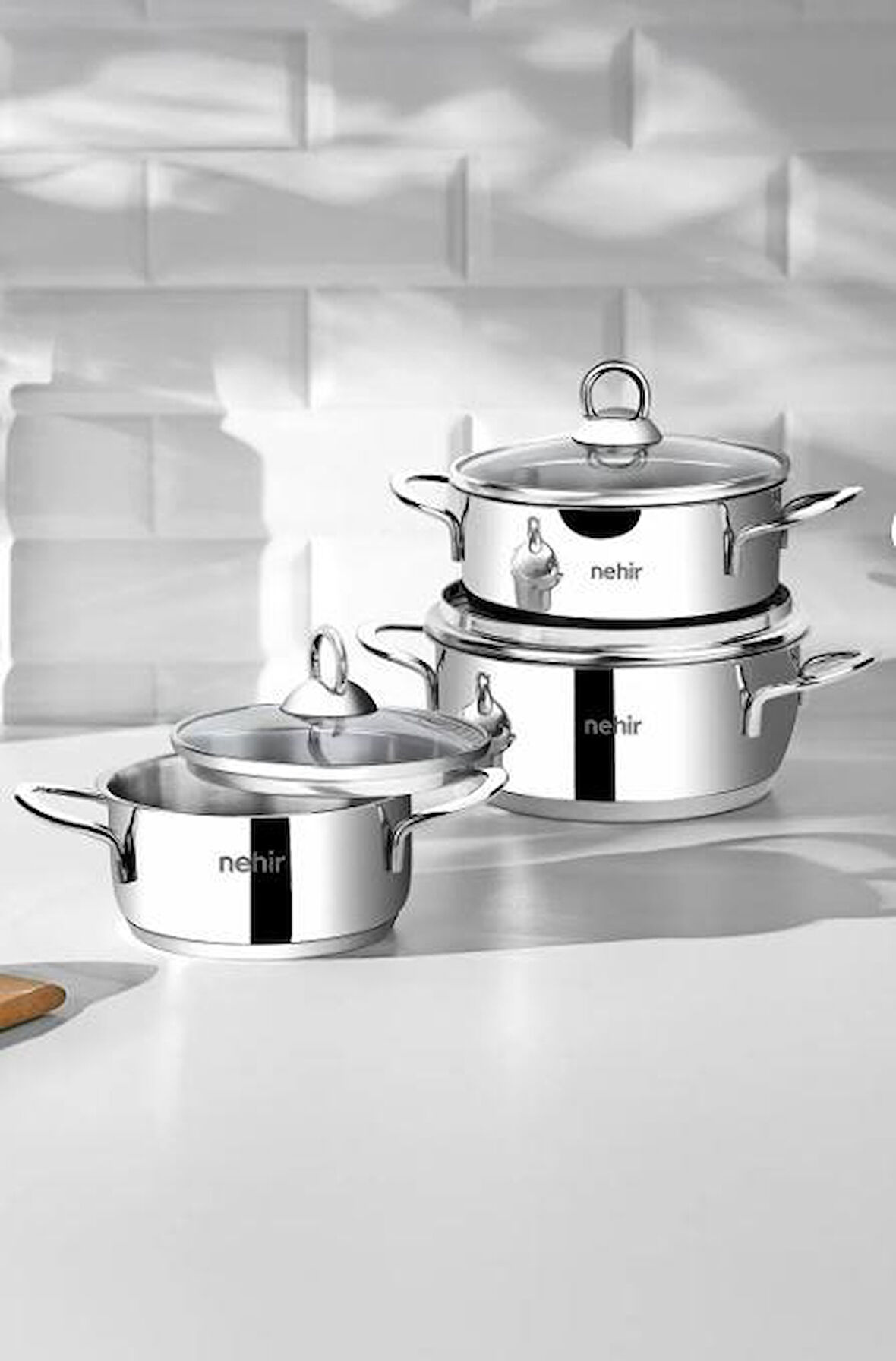 Nehir Silver Çelik 6 Parça Tabanlı Mini Tencere Seti