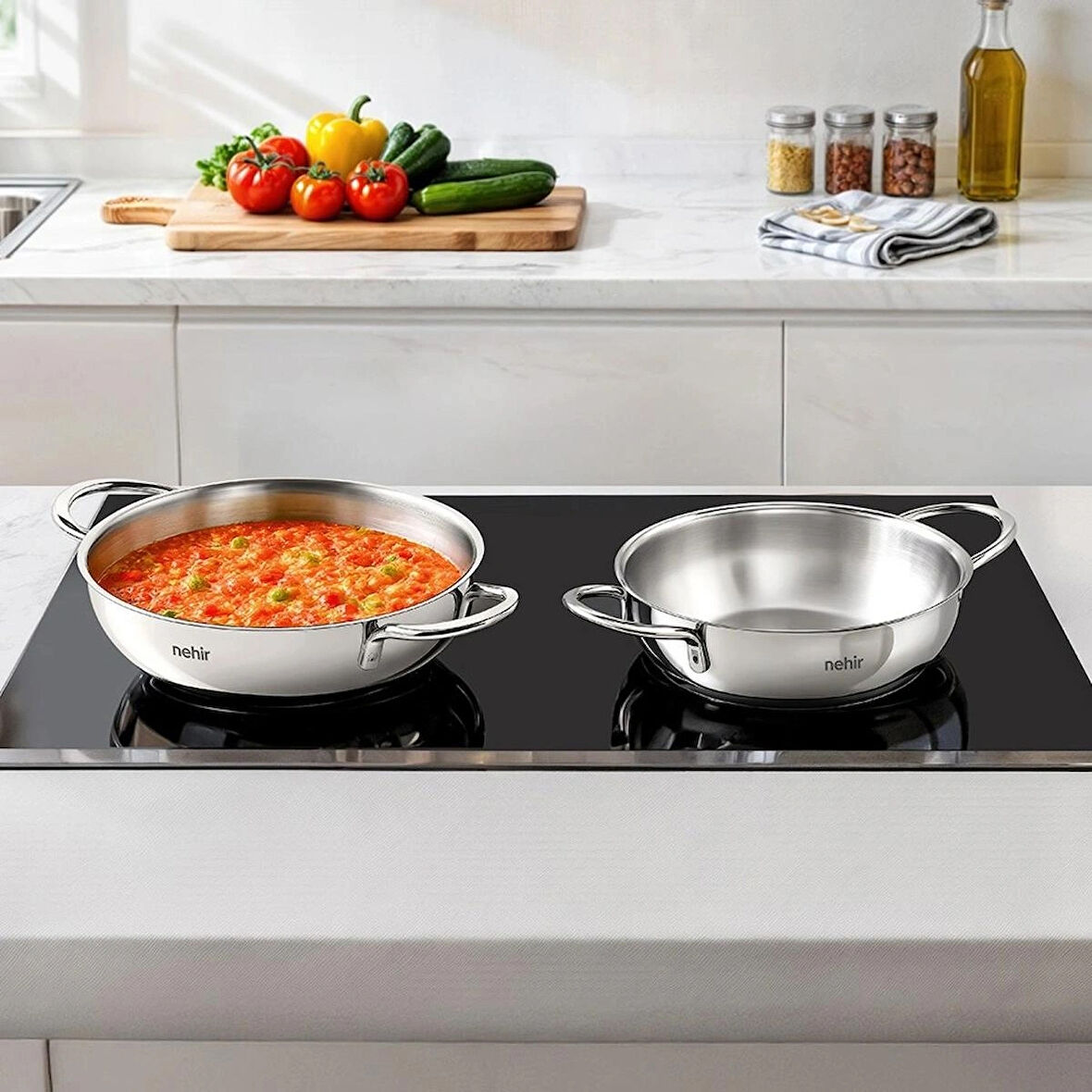 Nehir Silver 4 Parça Paslanmaz Çelik Güveç Tipi Sahan Seti (18-20 cm)