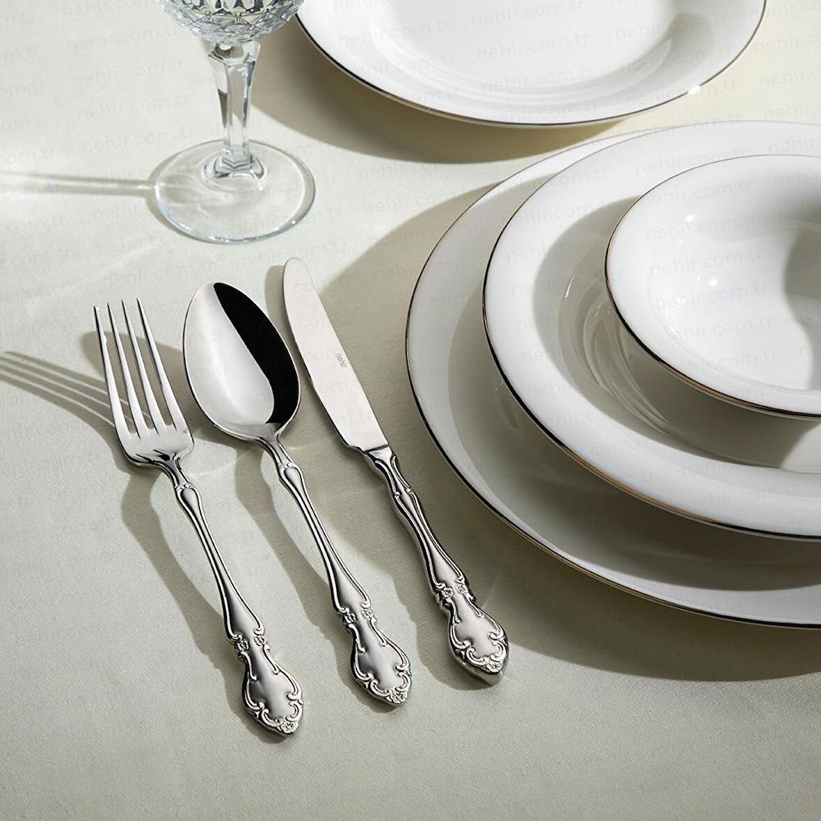 Nehir Adriana Saten 89 Parça 12 Kişilik Çatal Kaşık Bıçak Seti Nehir Adriana 12 Kişilik