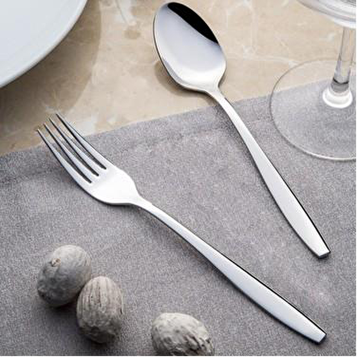 Nehir sahra kaşık çatal takımı - 77 prç. kaşık çatal servis takımı seti 12 kişilik