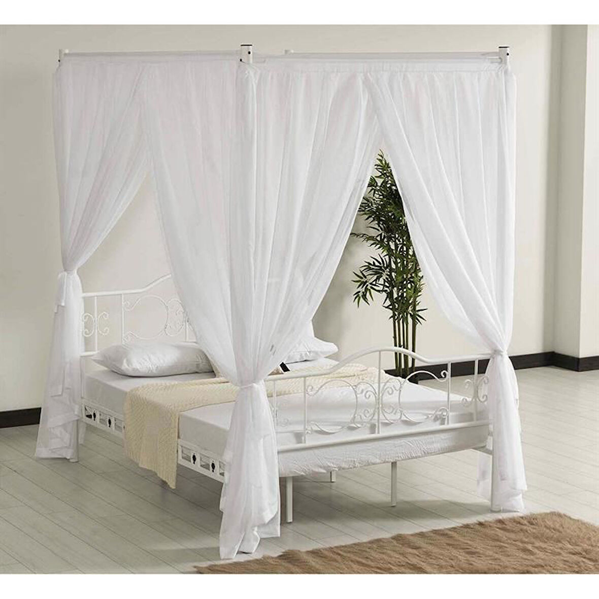 Reyo Pero Sultan Tek Kişilik Başlıklı Metal Beyaz Karyola 90x190