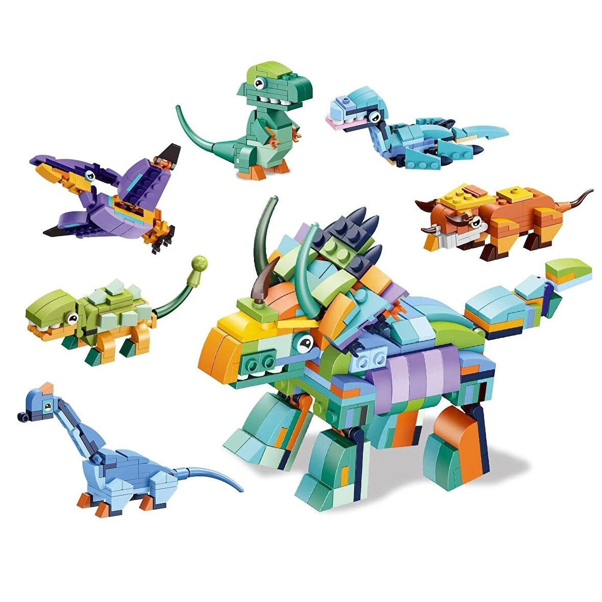 Bricks - Dinasaur 6 Farklı Dinazor Blok Oyuncak Yapım Seti - SM2550