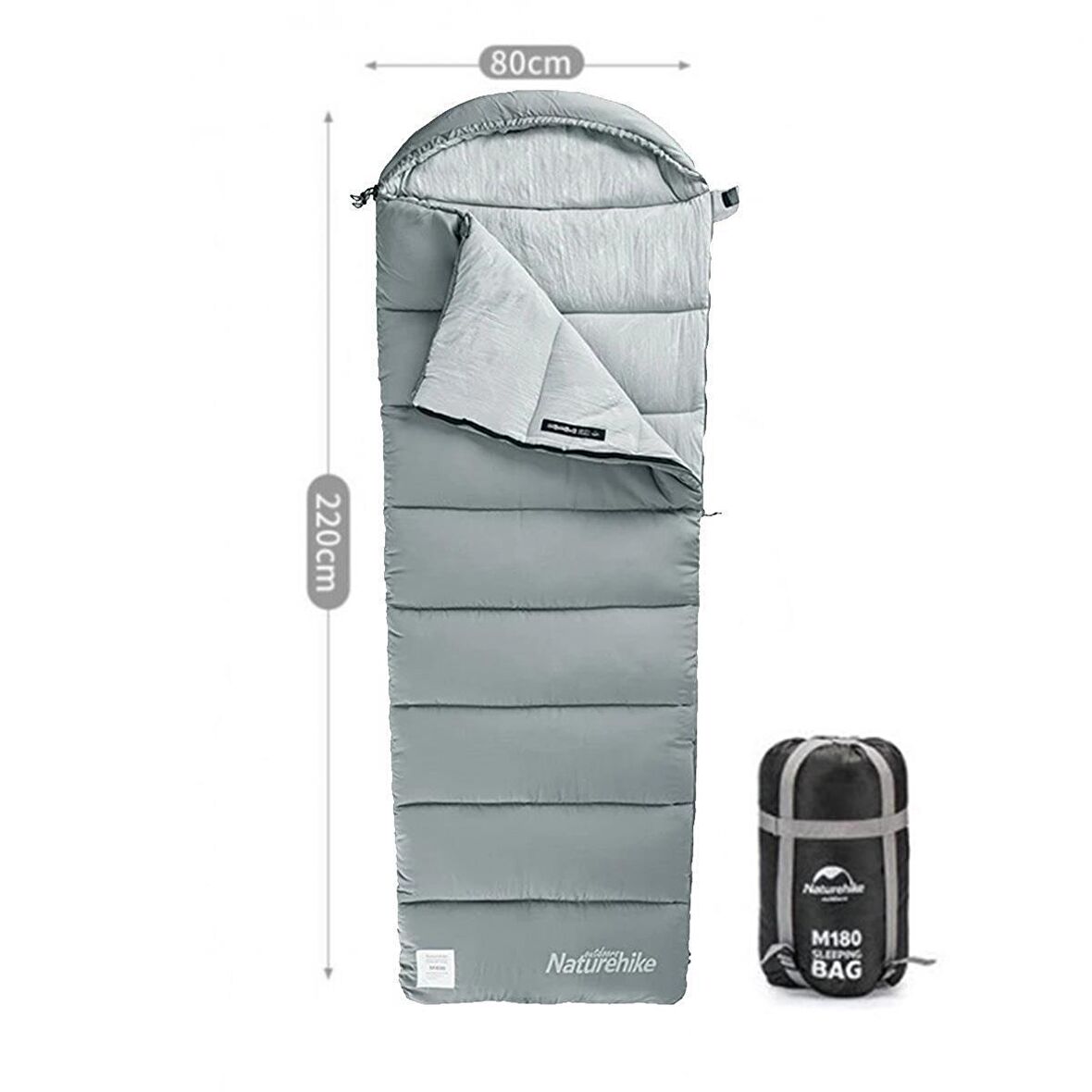 Naturehike M180 Pongee Pamuklu Uyku Tulumu -8°C Gri - Left