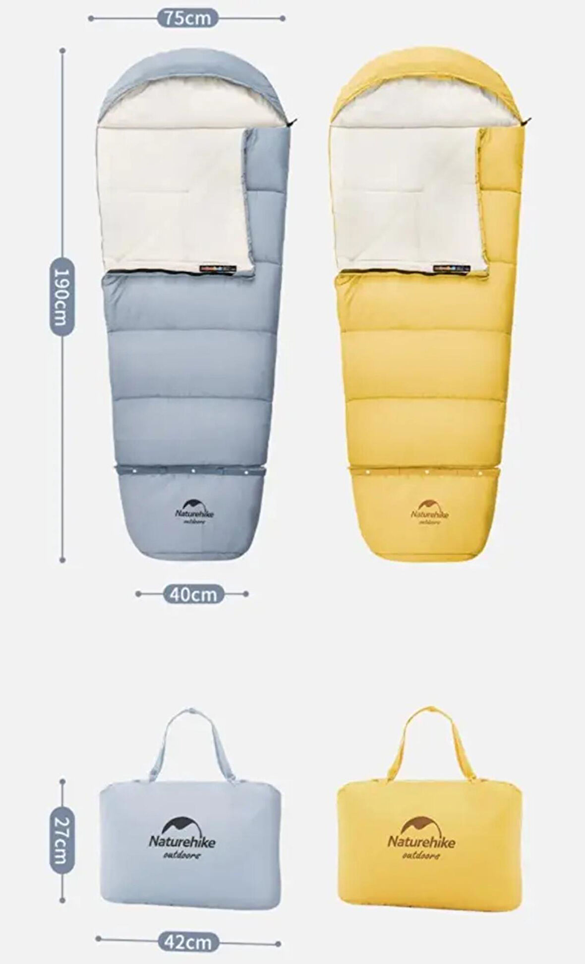 Naturehike C300 UltraLight Pamuklu Uyku Tulumu -13°C ( Çocuk ) SARI-Left