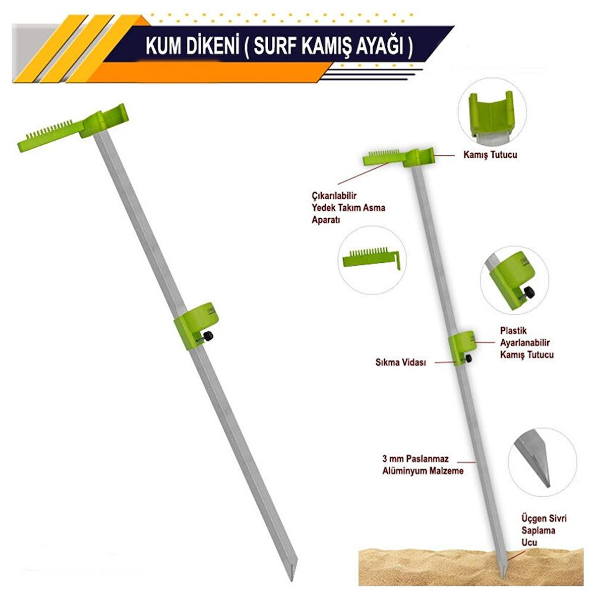 Anchor Ayarlanabilir Surf Kamış Ayağı | Kum Dikeni | 100 Cm