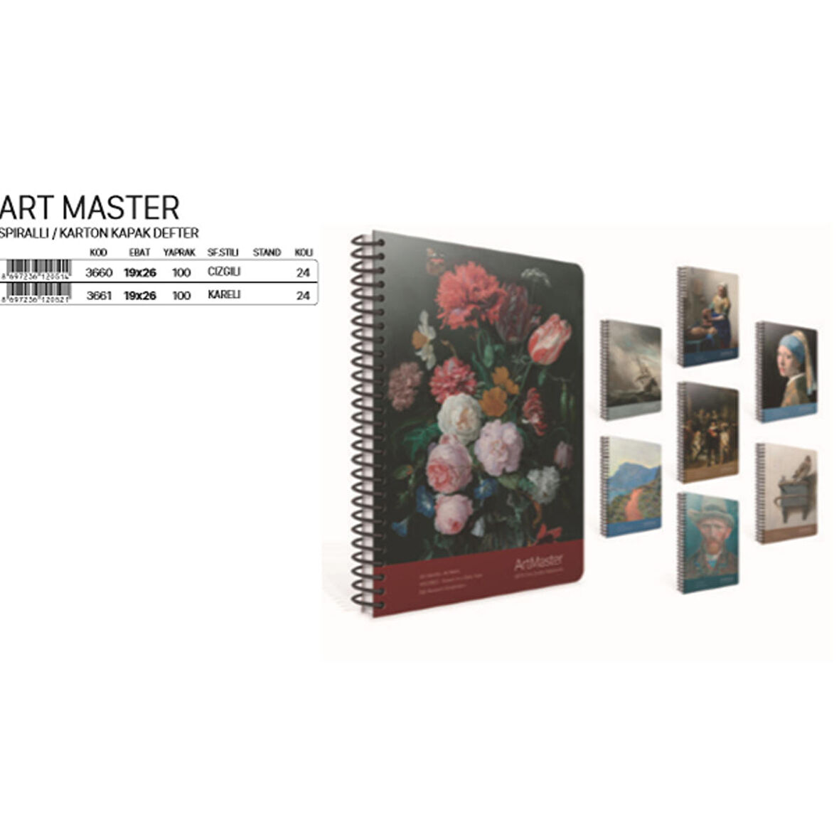 Gıpta Art Master Spiralli Karton Kapak 19x26 100 Yaprak Kareli Defter