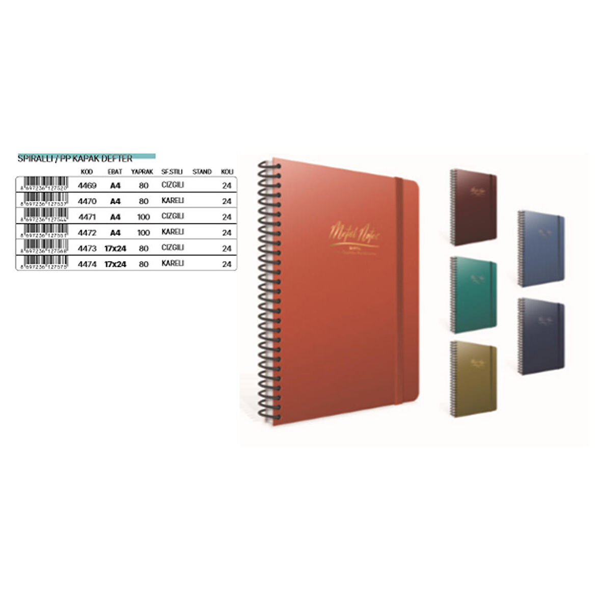 Gıpta Metal Notes Spiralli Pp Kapak 17x24 80 Yaprak Kareli Defter