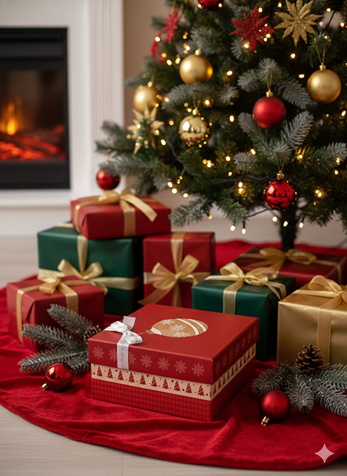 22.5×22.5×11 cm Soren No:5.5 Kare Hediye Kutusu – Yılbaşı Dekoratif Hediye Paketi