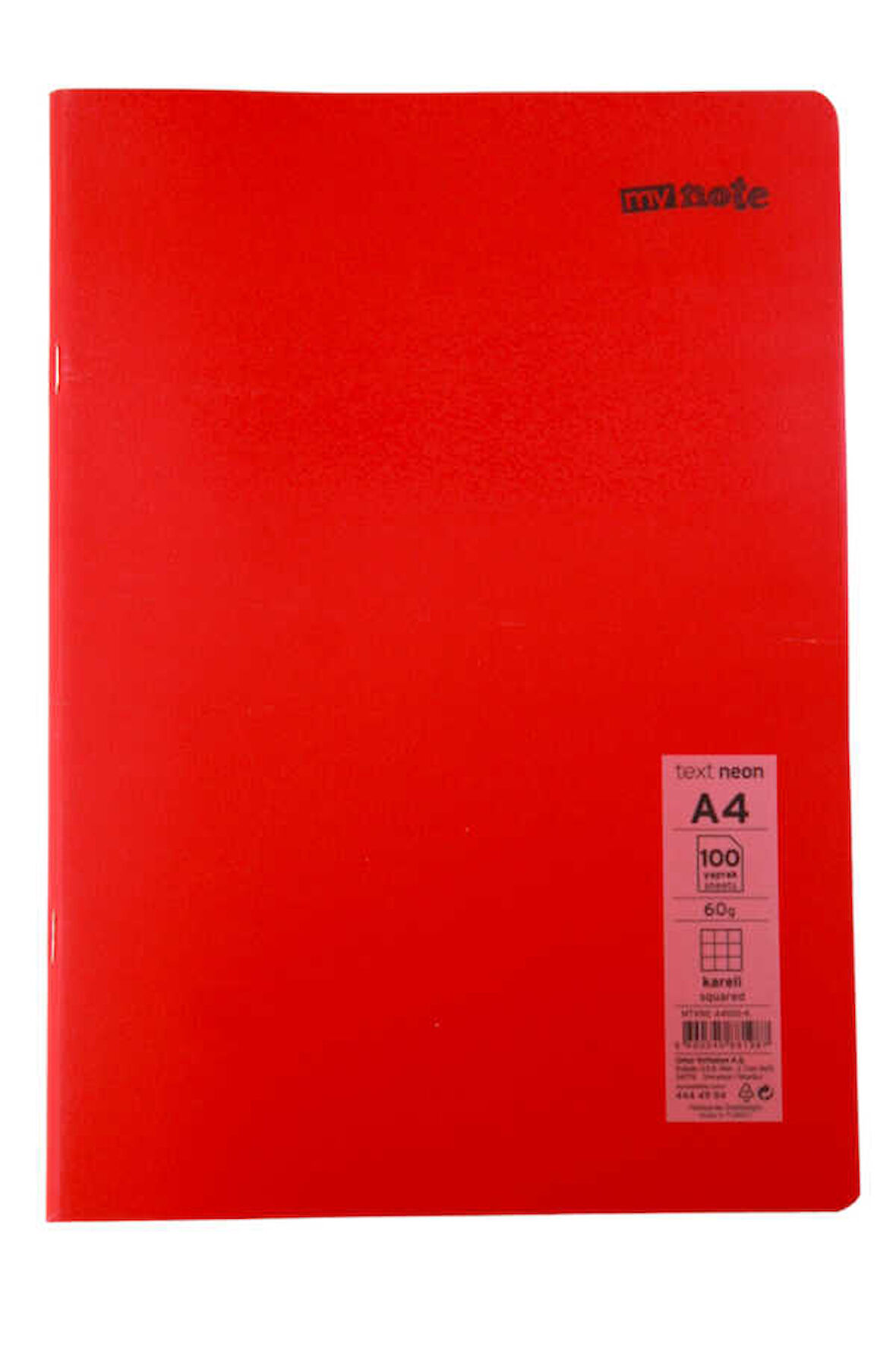 Mynote Text Neon A4 100 Yaprak Kareli Plastik Kapak Defter