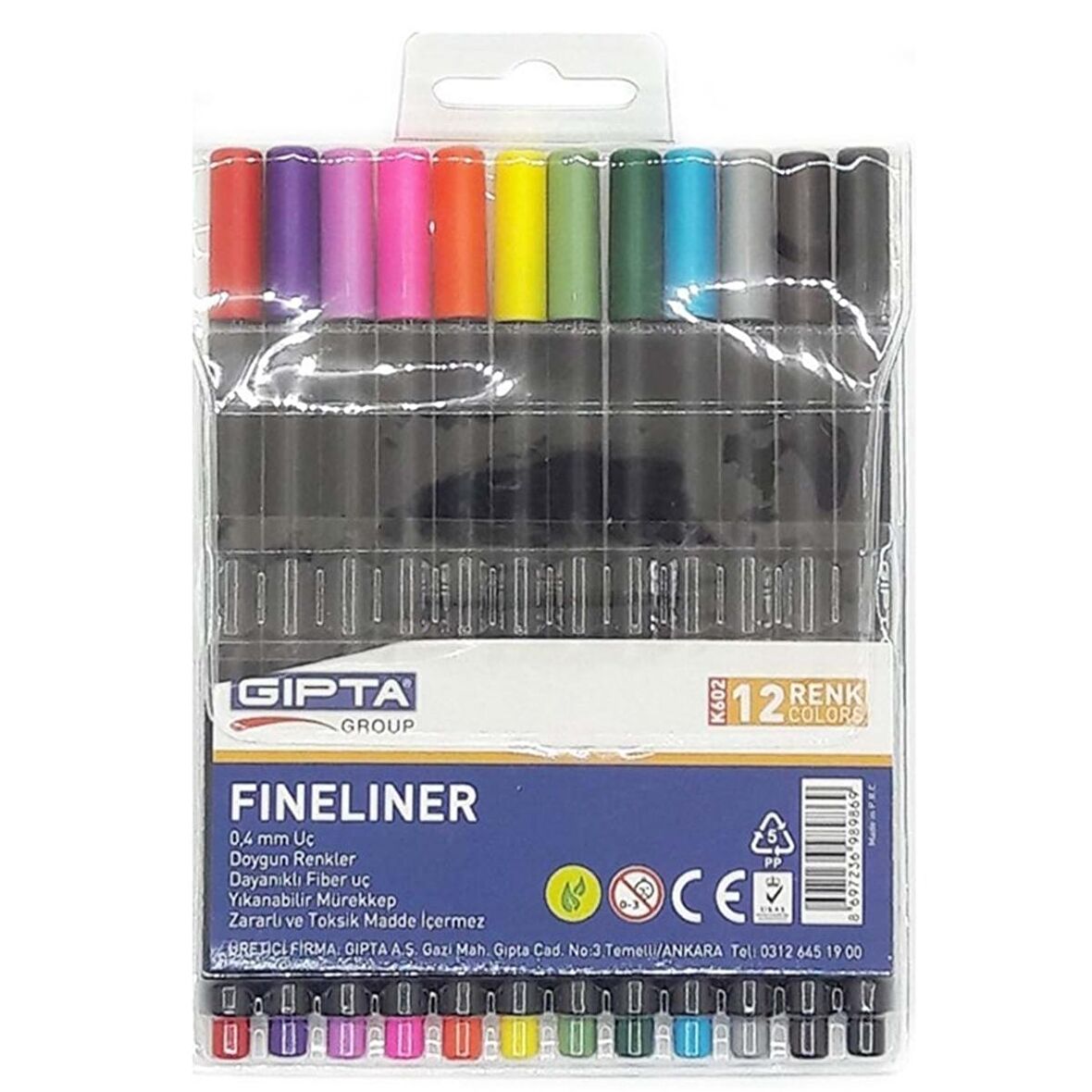 Gıpta Fineliner Kalem 0,4 Mm - Pvc Blister -Üçgen-12 Renk
