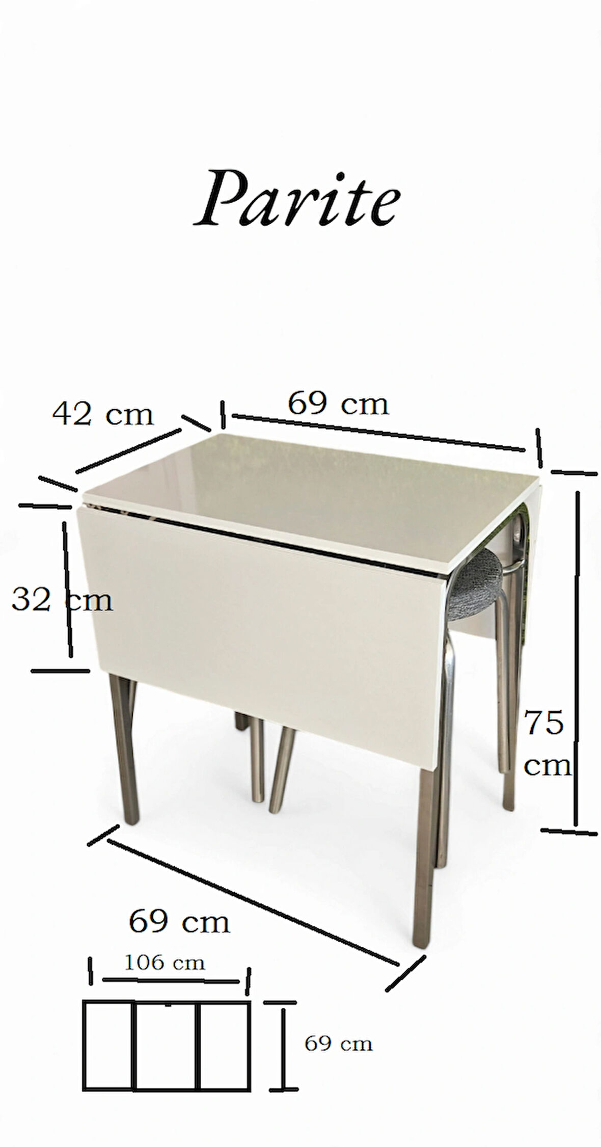 Table Plıante Katlanır Kanatlı Beyaz Masa Beyaz - Gri