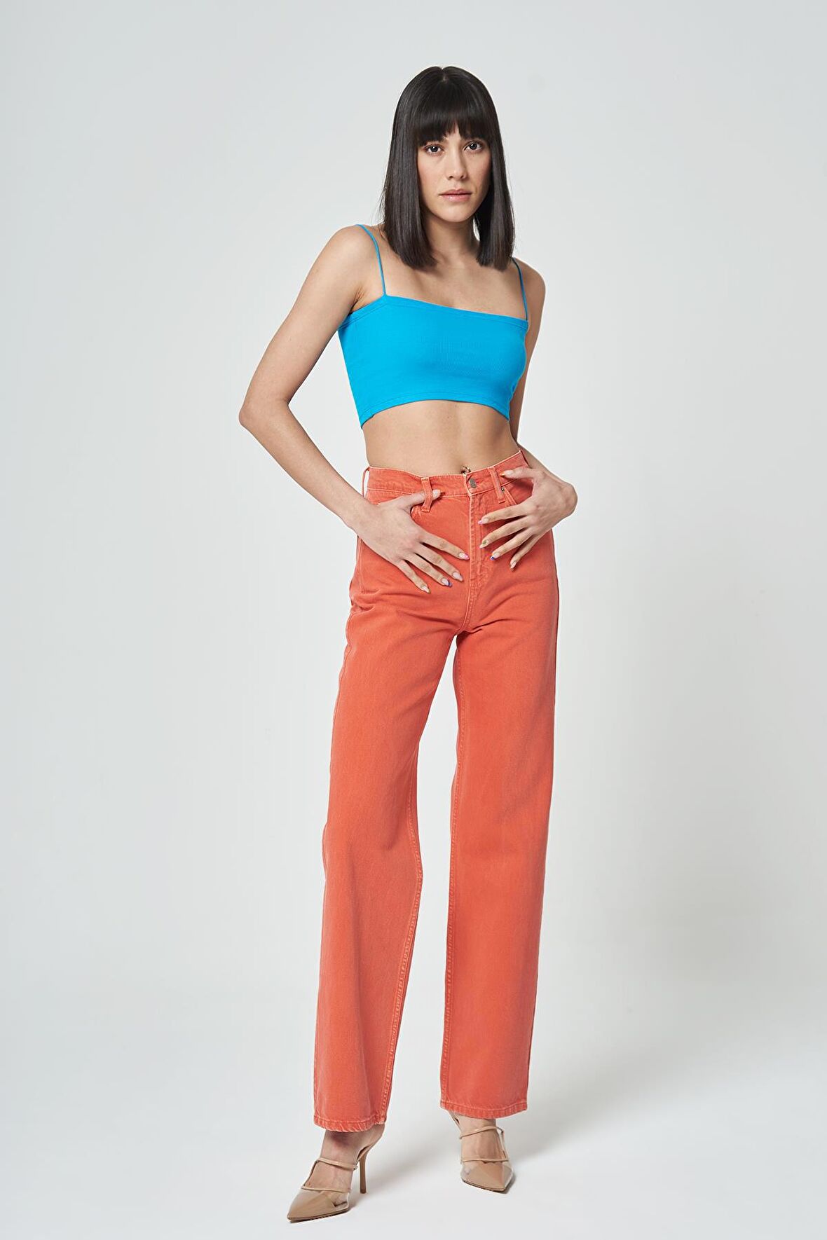 Diana Mercan Rengi Yüksek Bel Dad Straight Fit Fermuarlı Jean Pantolon C 4517-048