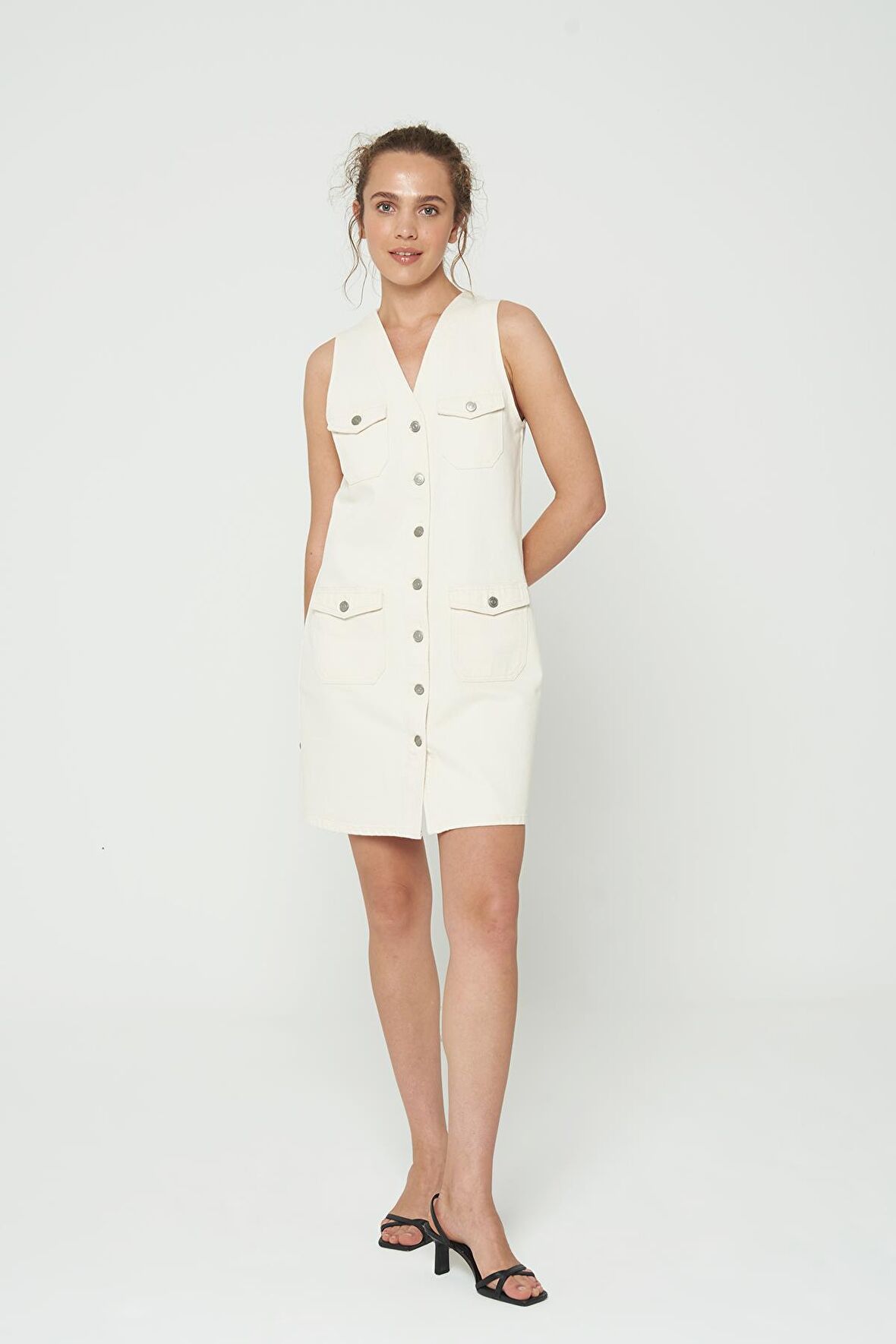 Ekru Mini  Jean Elbise C 4676-040