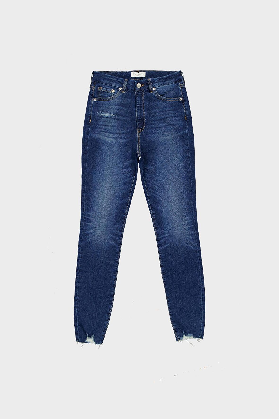 JUDY Koyu Mavi Yüksek Bel Skinny Fit  Paçası Yıpratmalı Jean Pantolon C 4521-174 