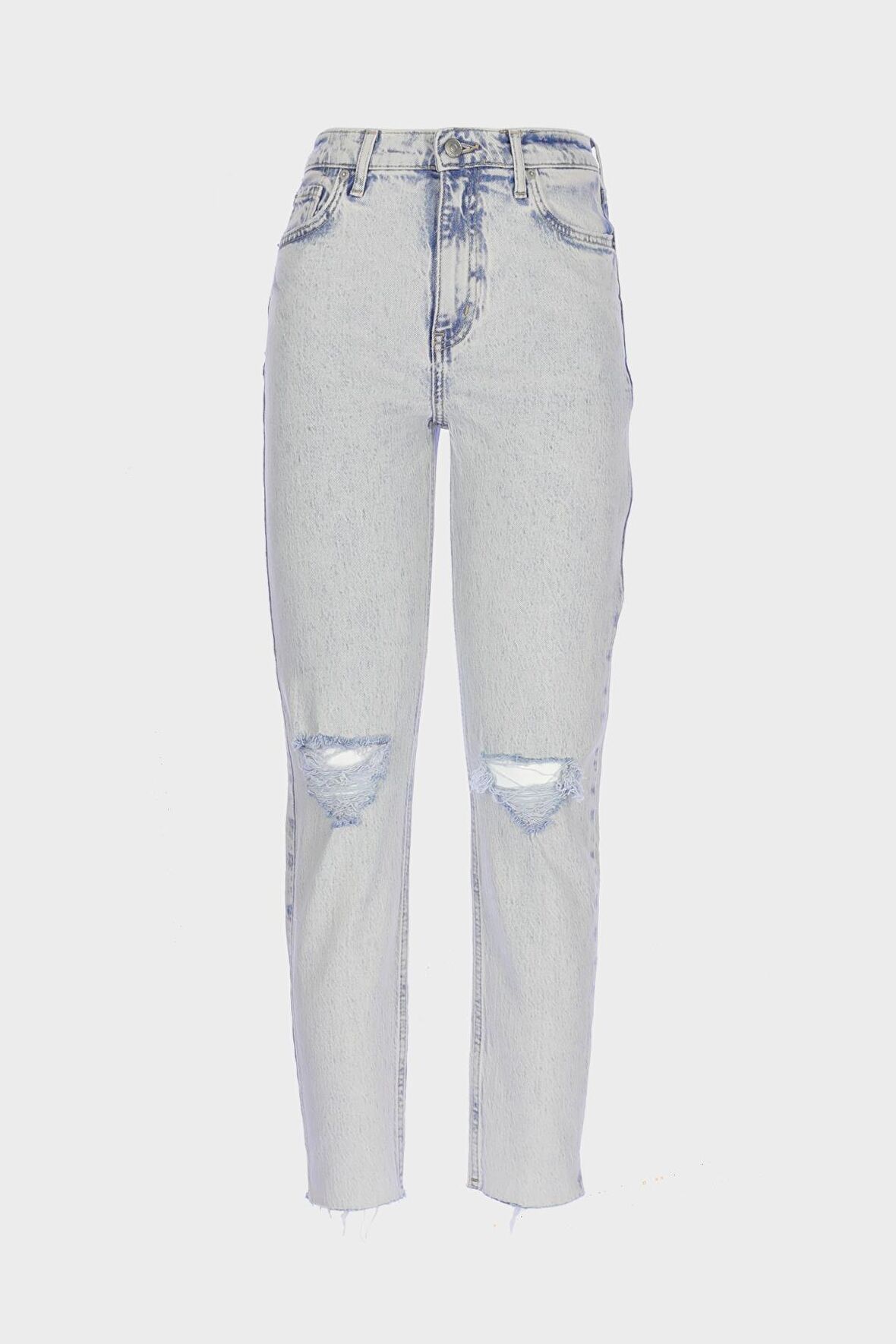 Sydney Asit Yıkamalı Yüksek Bel Dizi Yırtıklı Fermuarlı Slim Straight Jean Pantolon C 4529-033
