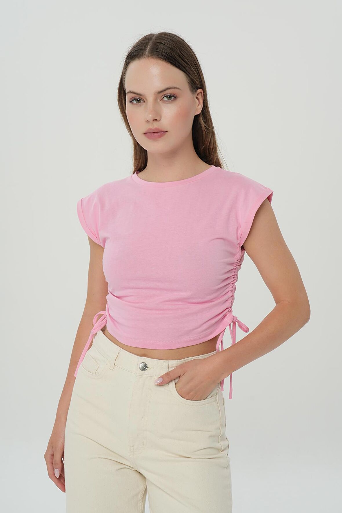 Pembe Yanı Büzgülü T-shirt 56108-013