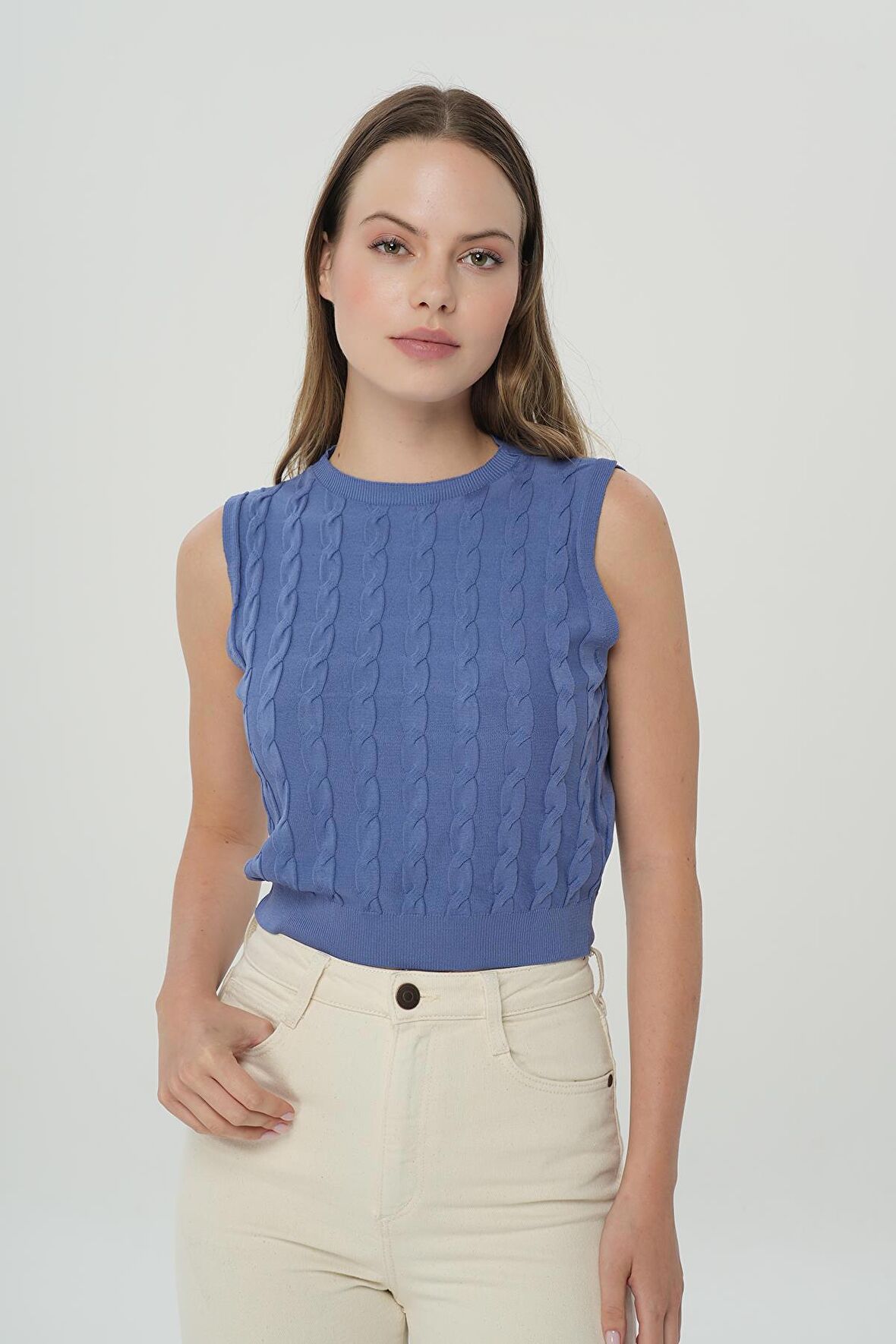 İndigo Bisiklet Yaka Crop Triko 73335-005