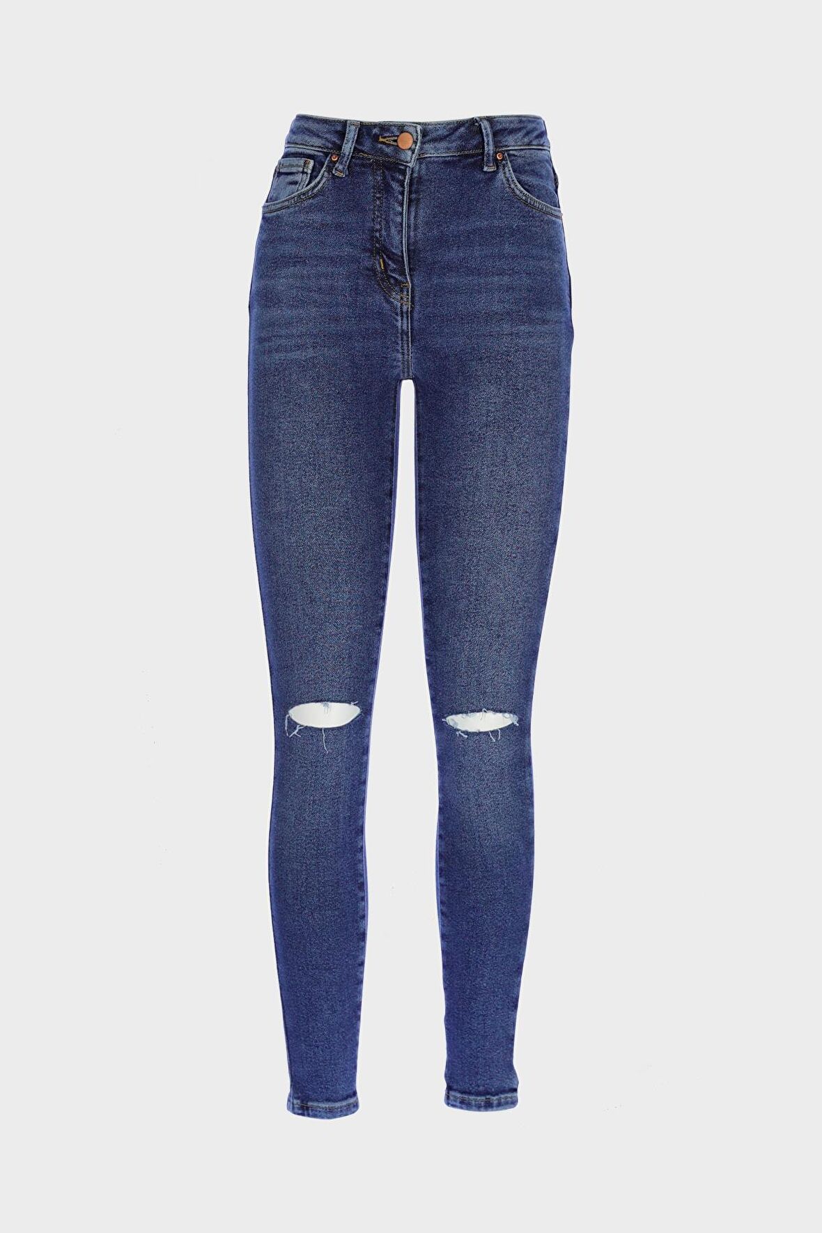 Judy Koyu Mavi Yüksek Bel Dizi Yırtıklı Skinny Jean Pantolon C 4521-195