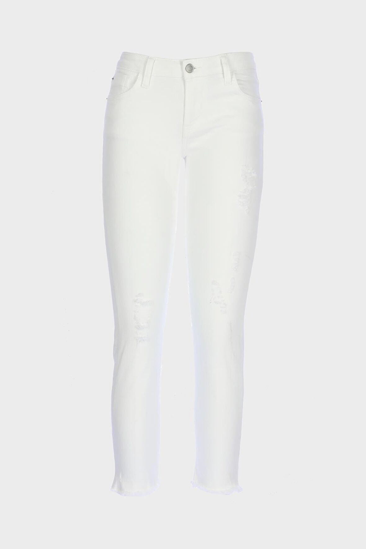 Naomi Beyaz Normal Bel Yıpratma Detaylı Paçası Kesikli Skinny Fit Jean Pantolon C 4526-056
