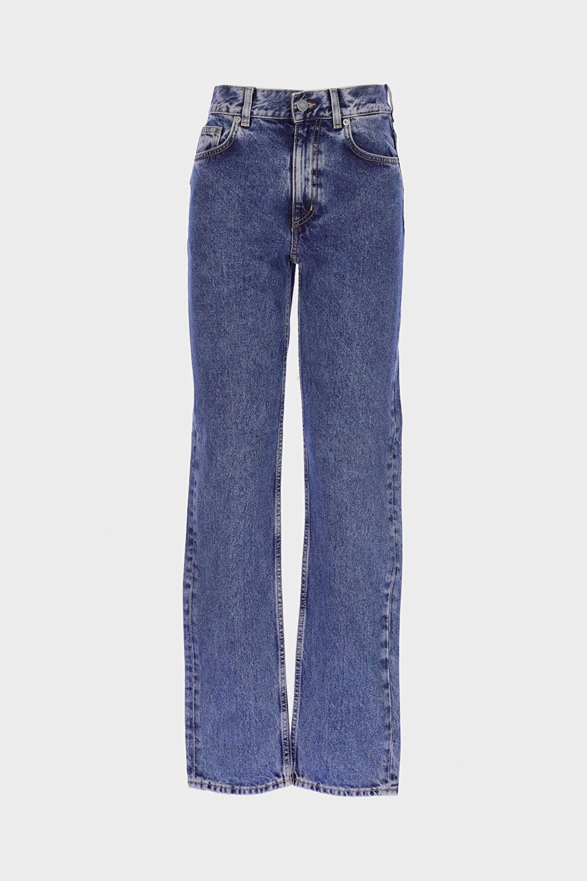 Sydney Orta Mavi Yüksek Bel Patı Fermuarlı Slim Straight Jean Pantolon C 4529-062