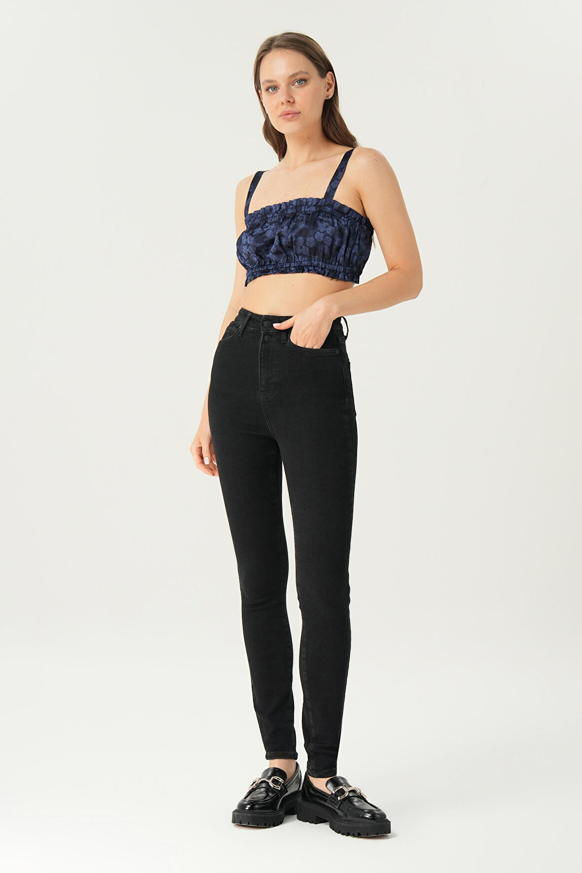 Judy Siyah Yüksek Bel Patı Fermuarlı Çift Düğmeli Push-Up Detaylı Skinny Fit Jean Pantolon C 4521-201