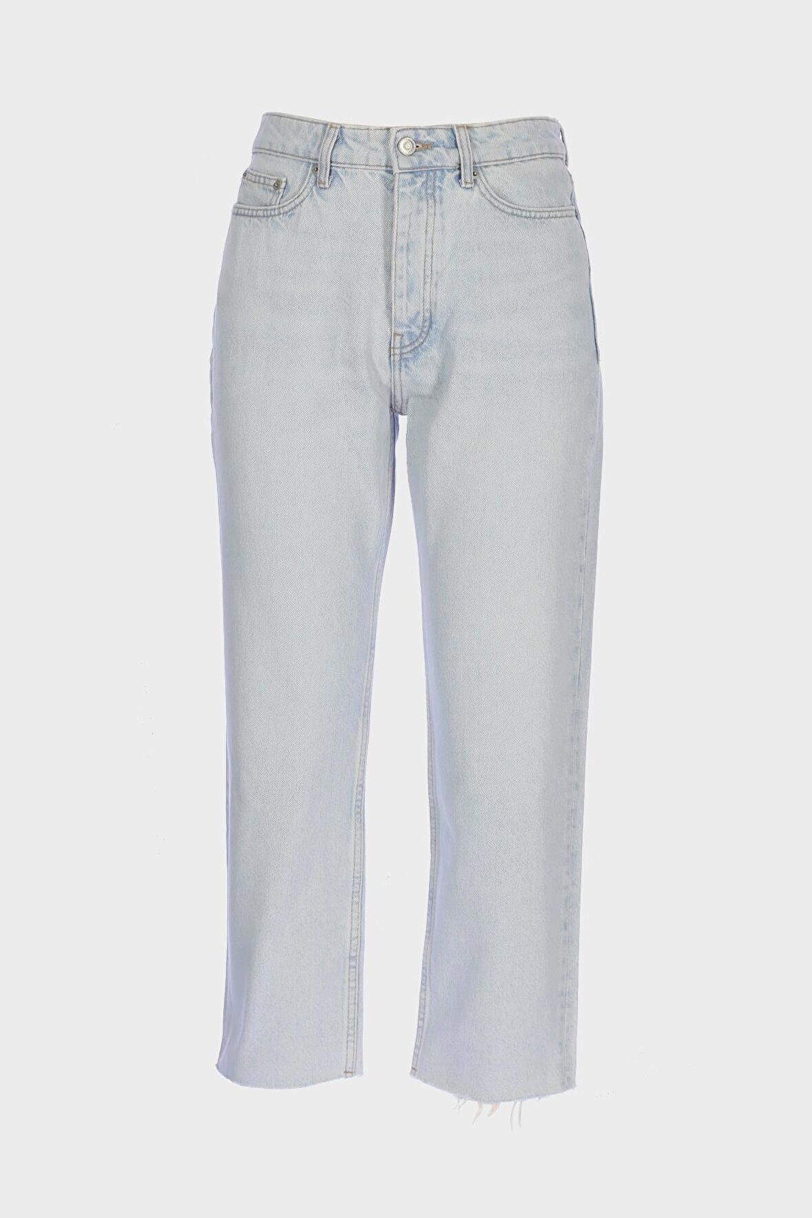  Eliza Cropped Buz Mavi Paçası Kesik Yüksek Bel Straight Fit Düğmeli Jean Pantolon C 4518-091