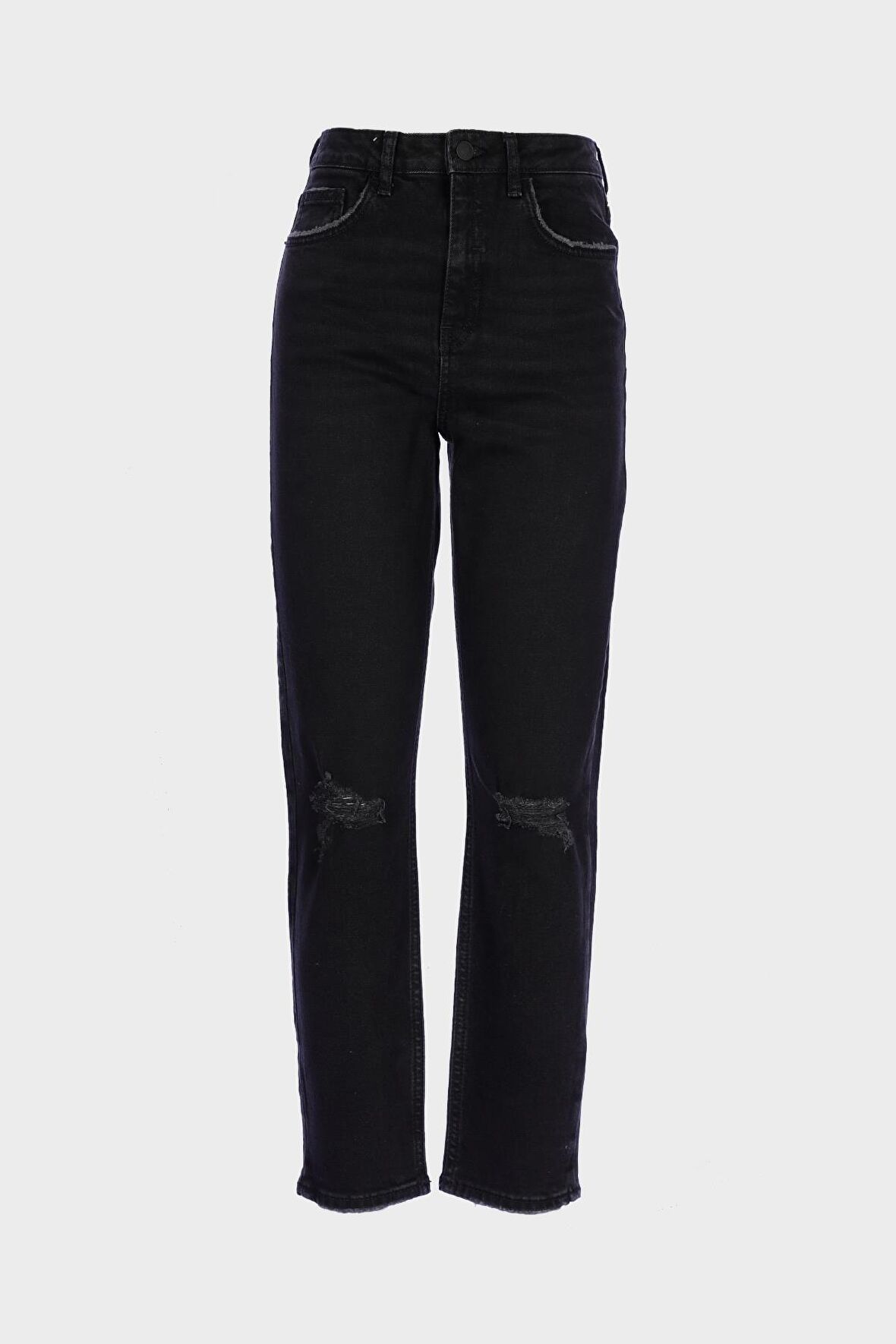 Sydney Antrasit Yüksek Bel Patı Fermuarlı Yıpratma Detaylı Slim Straight Jean Pantolon C 4529-072