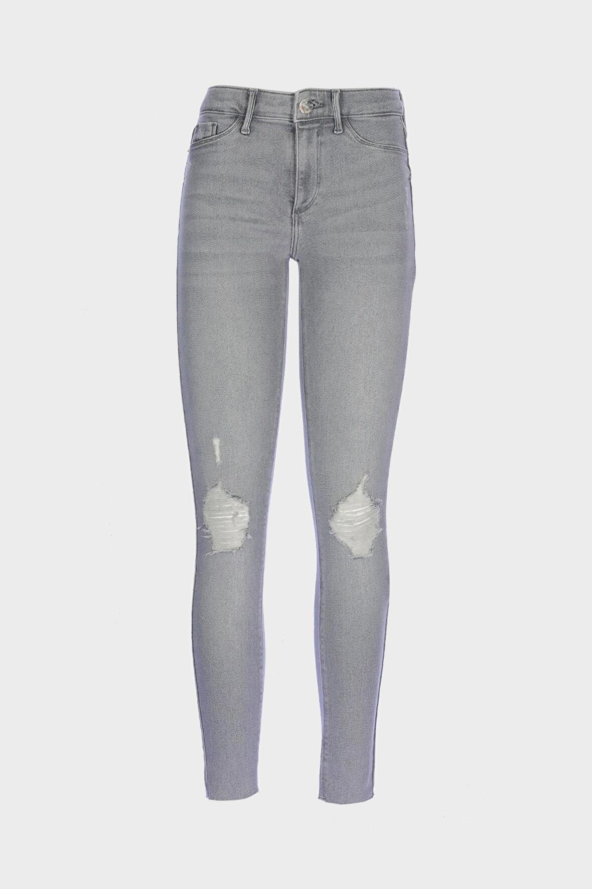 Judy Gri Yüksek Bel Yıpratmalı Patı Fermuarlı Skinny Fit Jean Pantolon C 4521-238