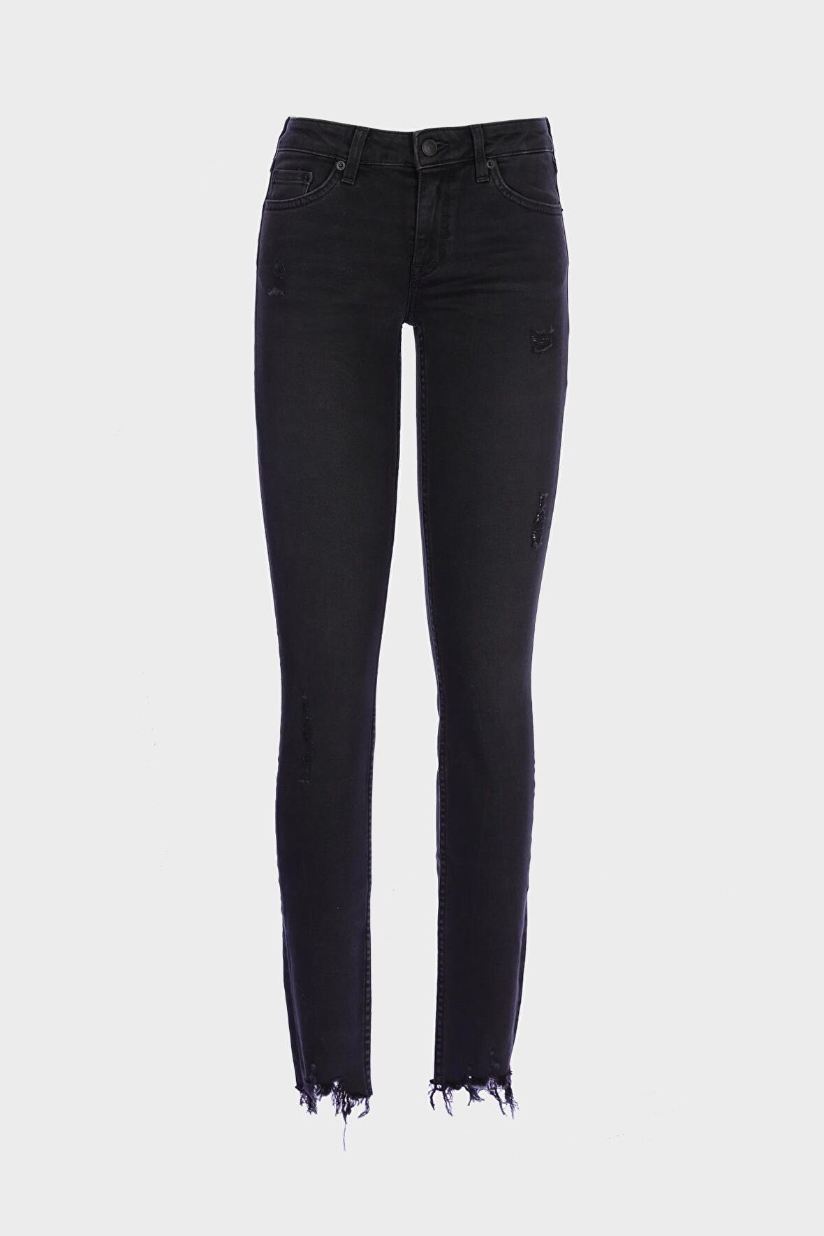 Naomi Siyah Normal Bel Paçası Kesikli Patı Fermuarlı Jean Pantolon C 4526-060